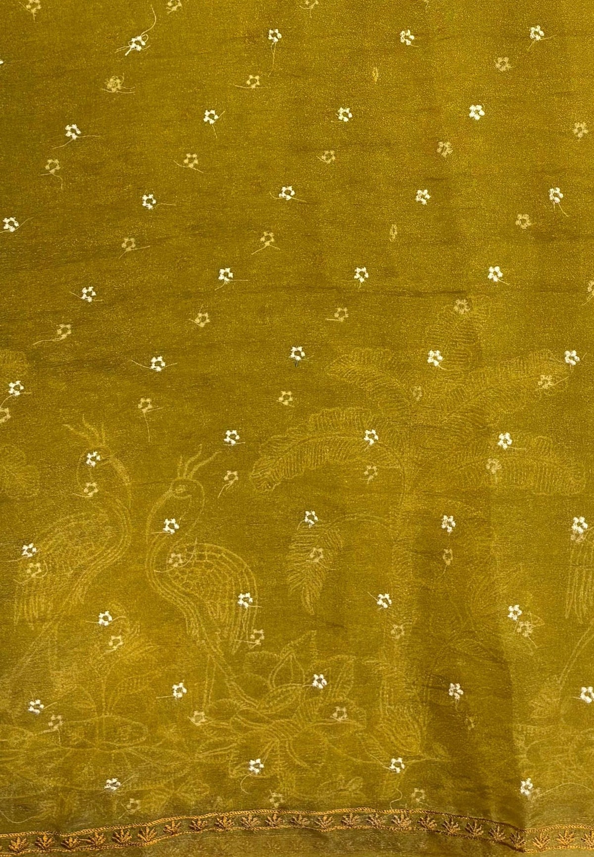 Tissue Organza Saree-Mustard In Tropical Garden Border