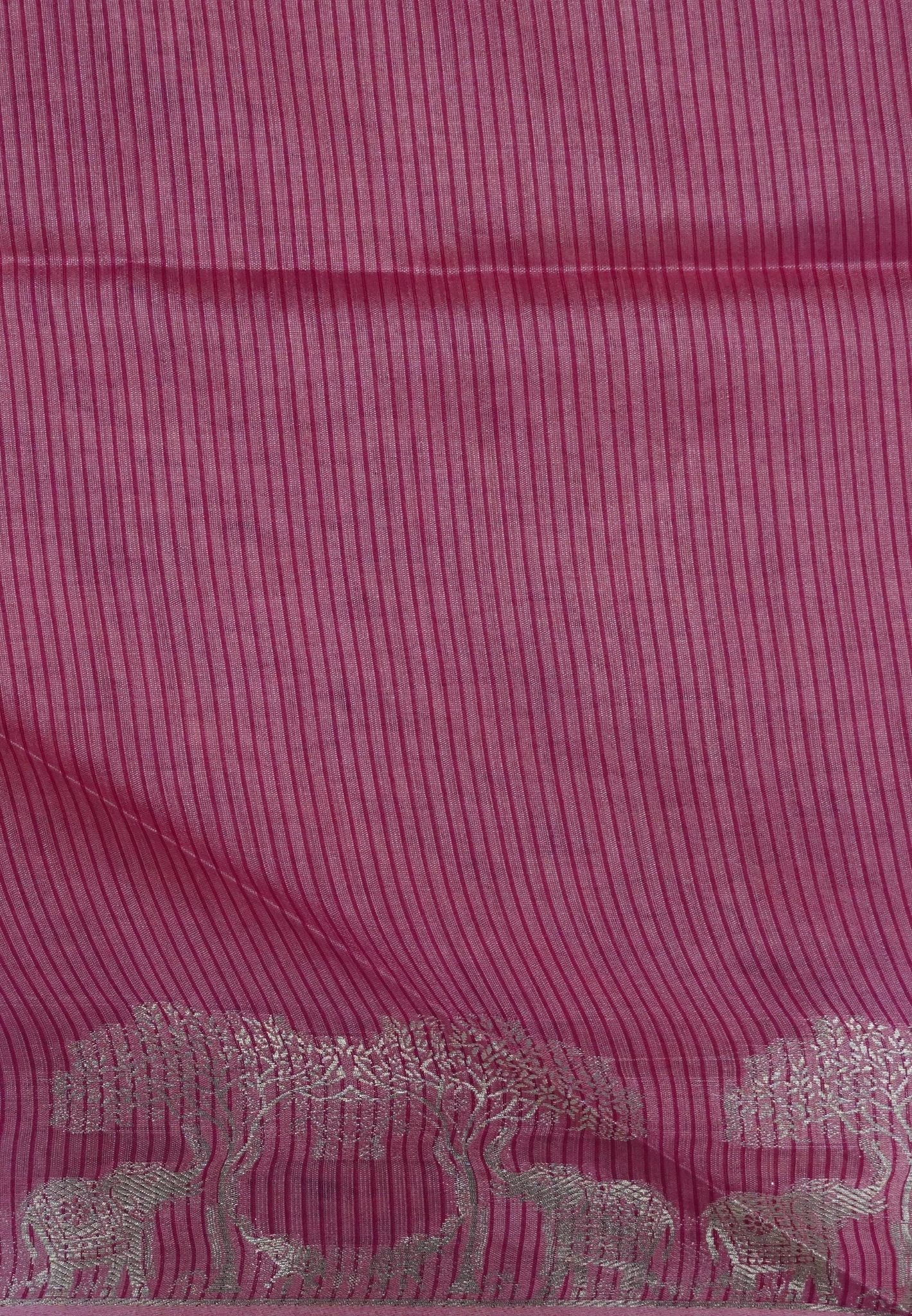 Raw Silk Saree-With Tree and Elephant-Rani Pink