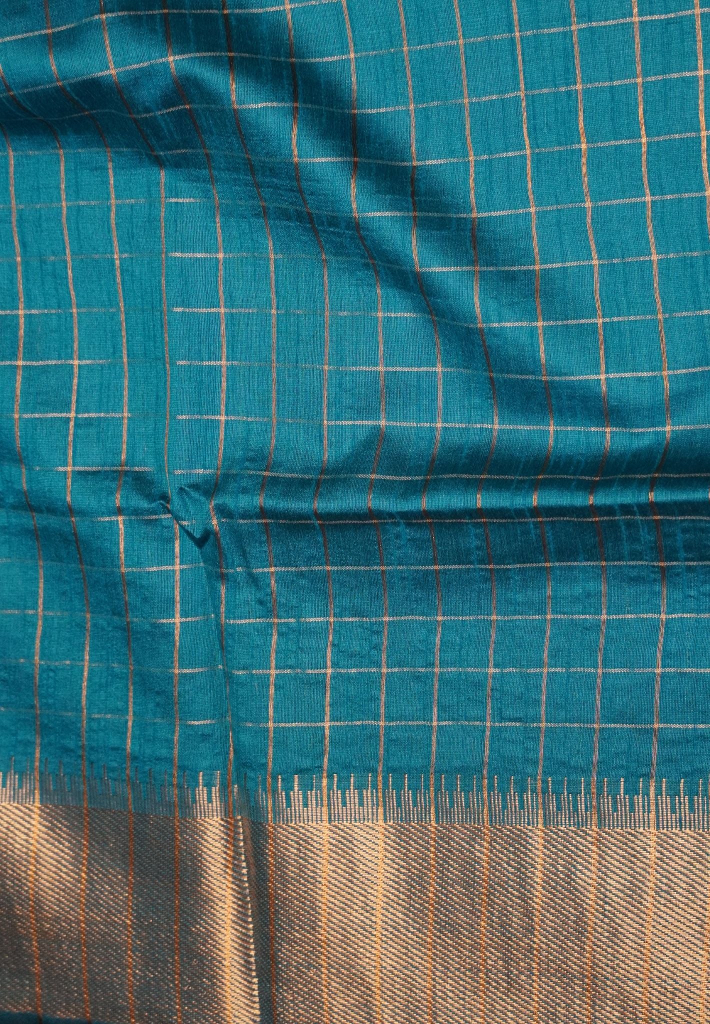 Semi Raw Silk Saree-Ramar Blue in Checked Zari