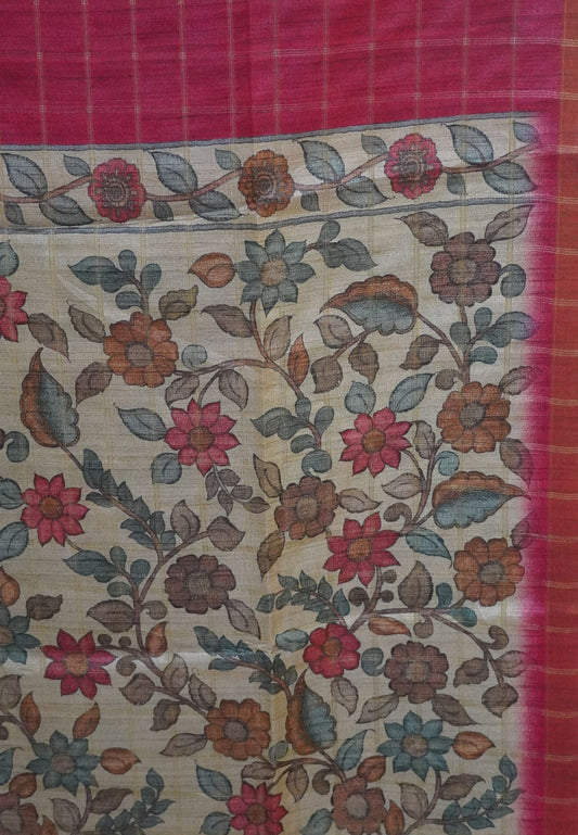 Semi Tussar Saree - Pink