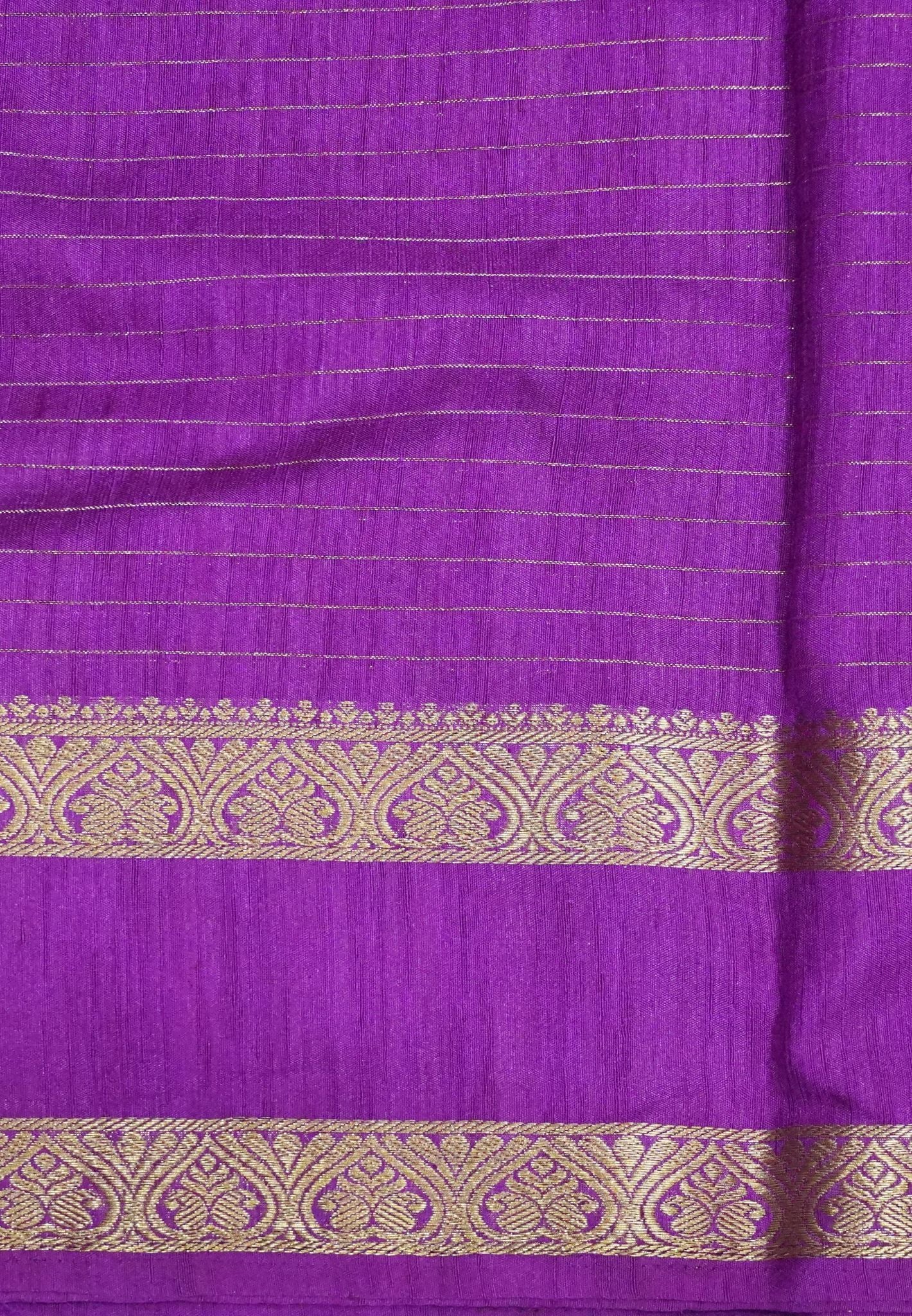 Semi Raw Silk Saree – Classic Zari Stripes - Purple