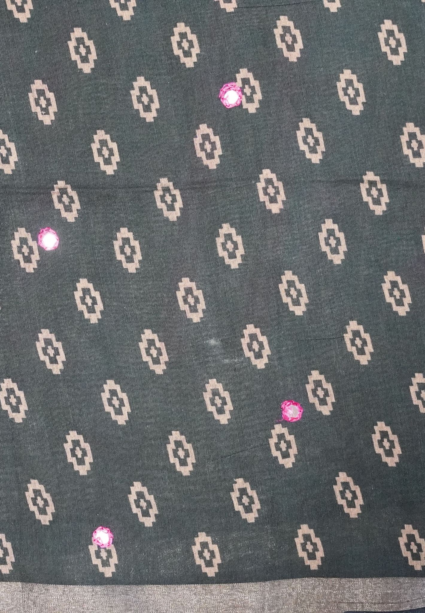 Malai Cotton Mirror Work Saree-Pink