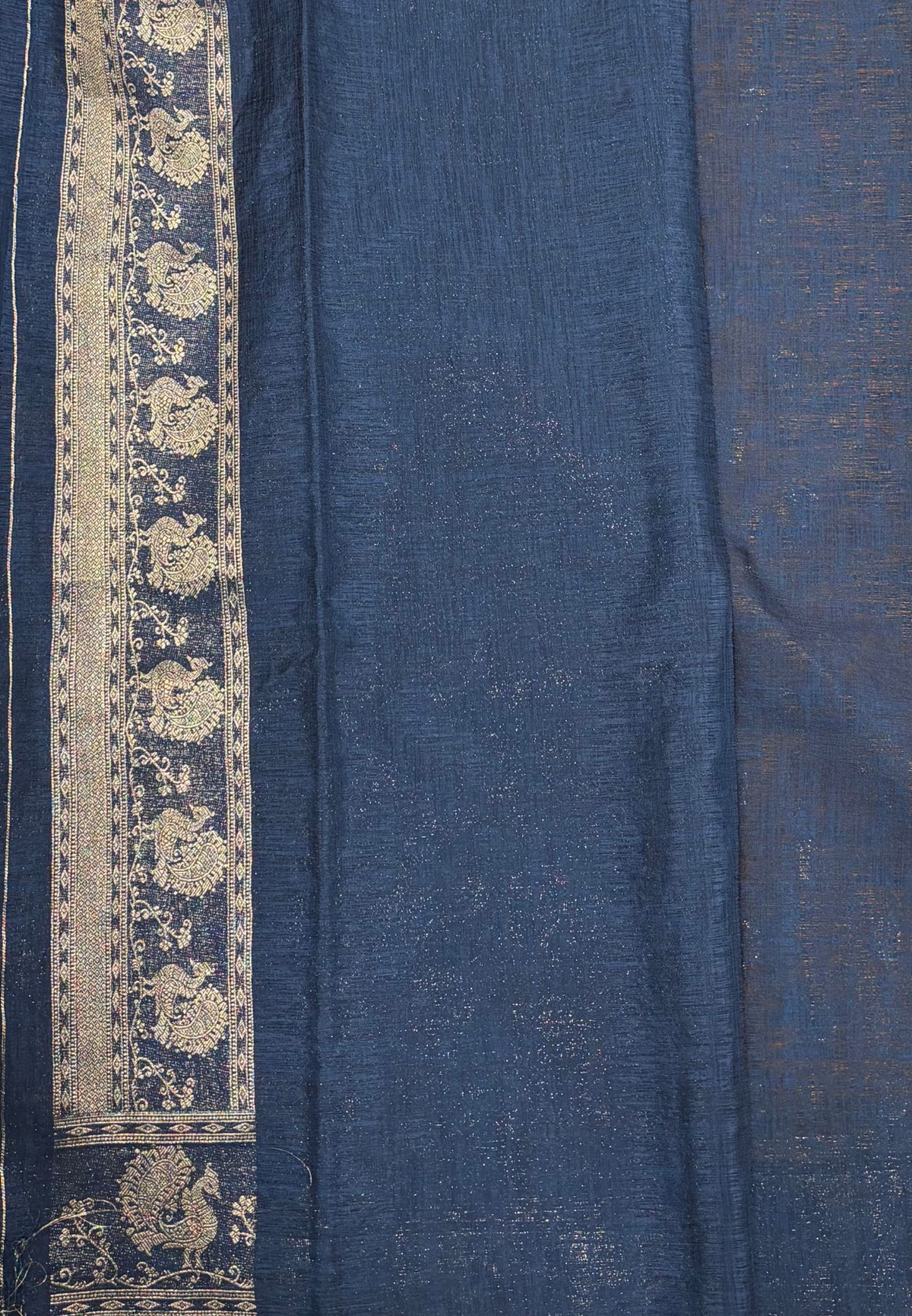 Tussar Linen Saree-Tumeric in Traditional Peacock Floral Zari with Contrast Border