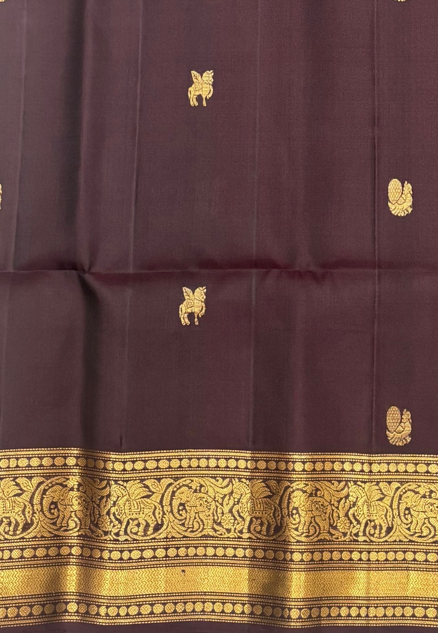 Pure Kanchipuram Silk Saree-Coffee Brown in Unicorn Zari Border