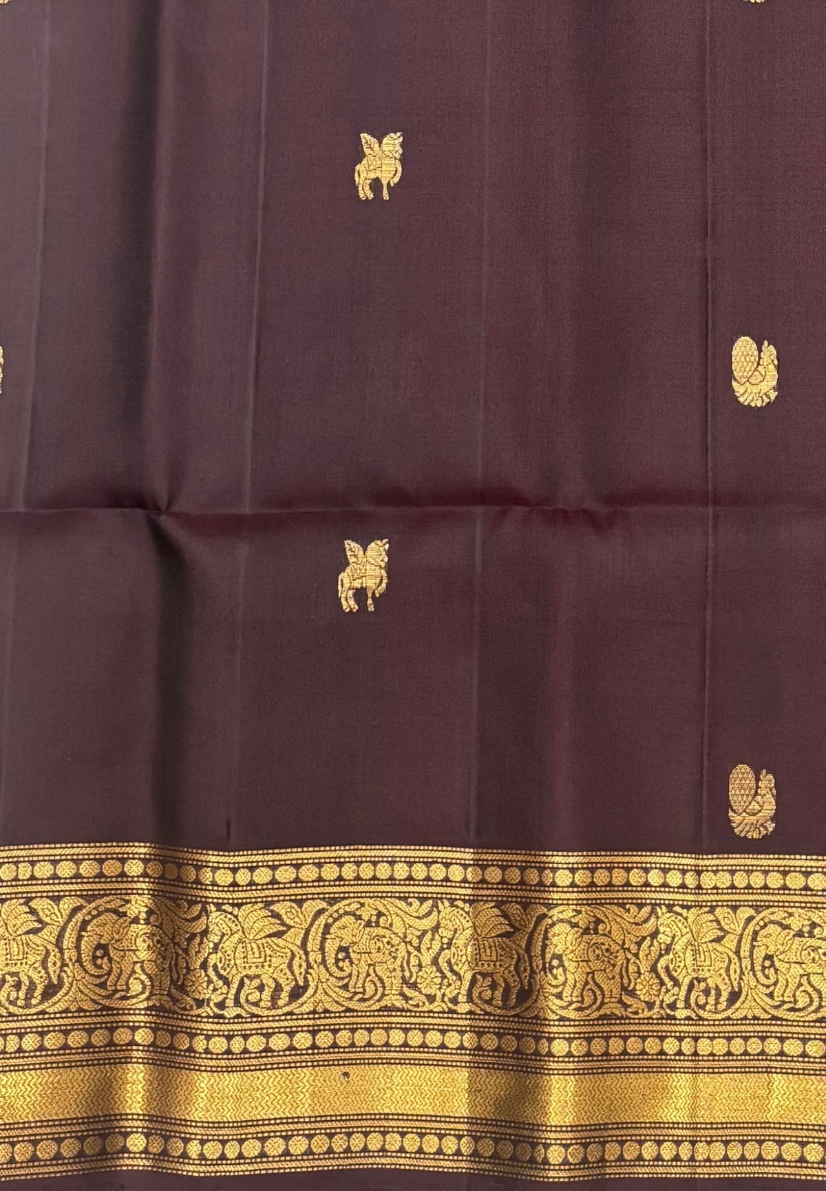 Pure Kanchipuram Silk Saree-Coffee Brown in Unicorn Zari Border