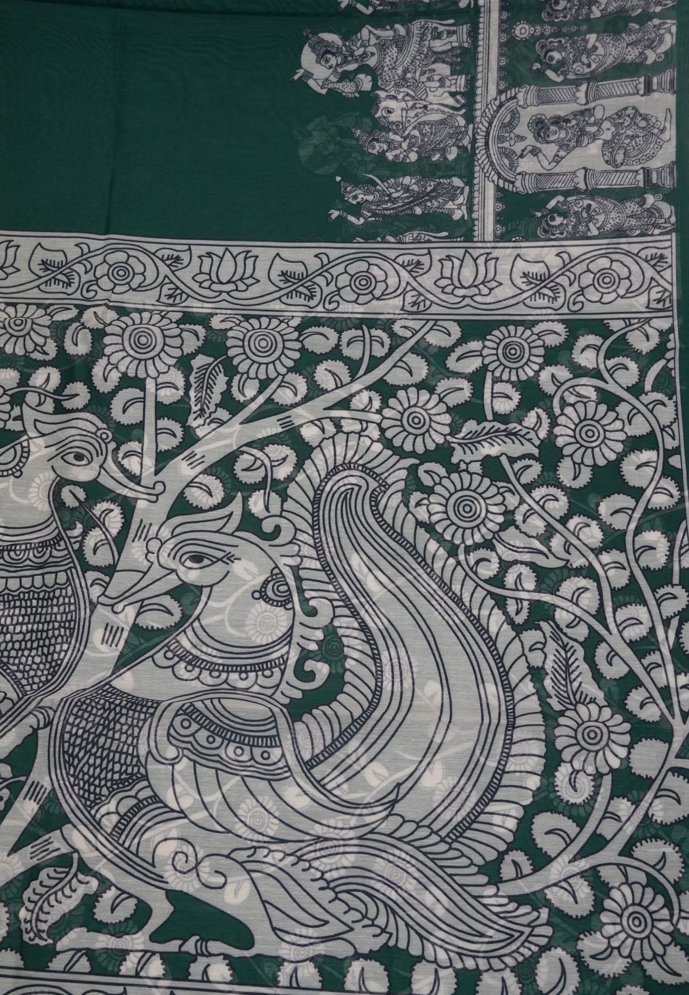 Chanderi Saree - Green with penn kalamkari print