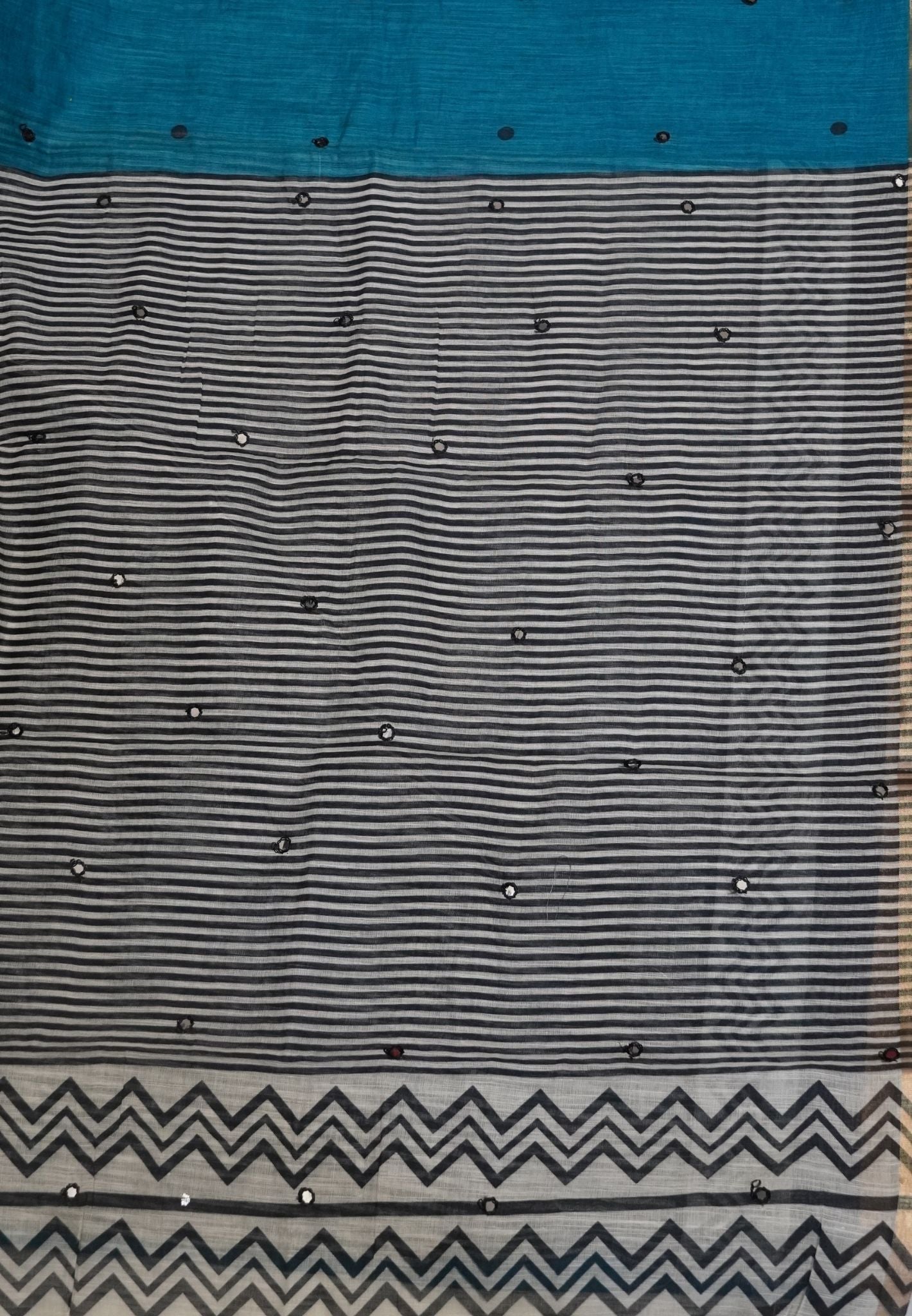Linen Saree - Ramar Blue with Mirror Work
