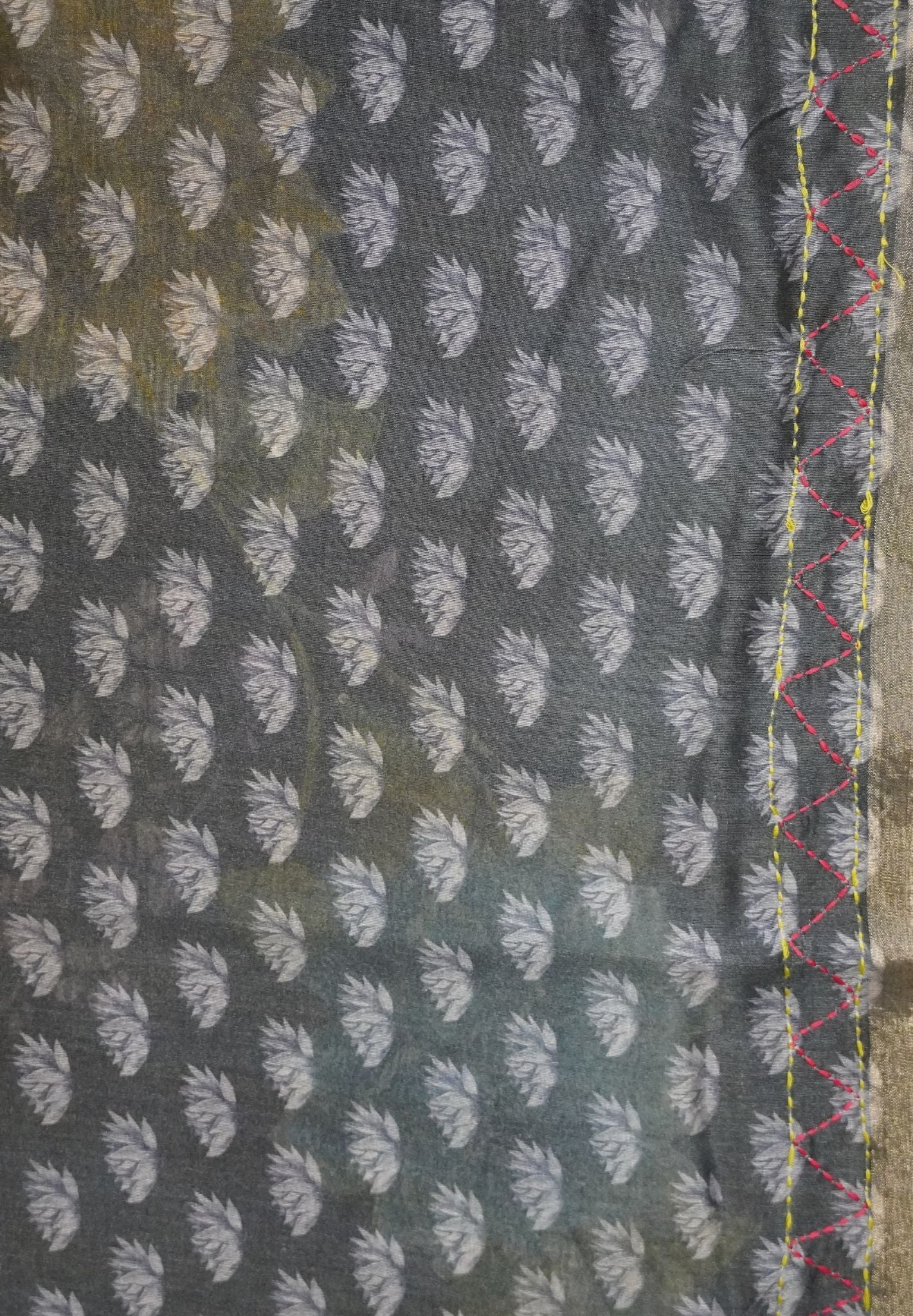 Chanderi Saree-Navy Blue with French Knot and Kantha Work