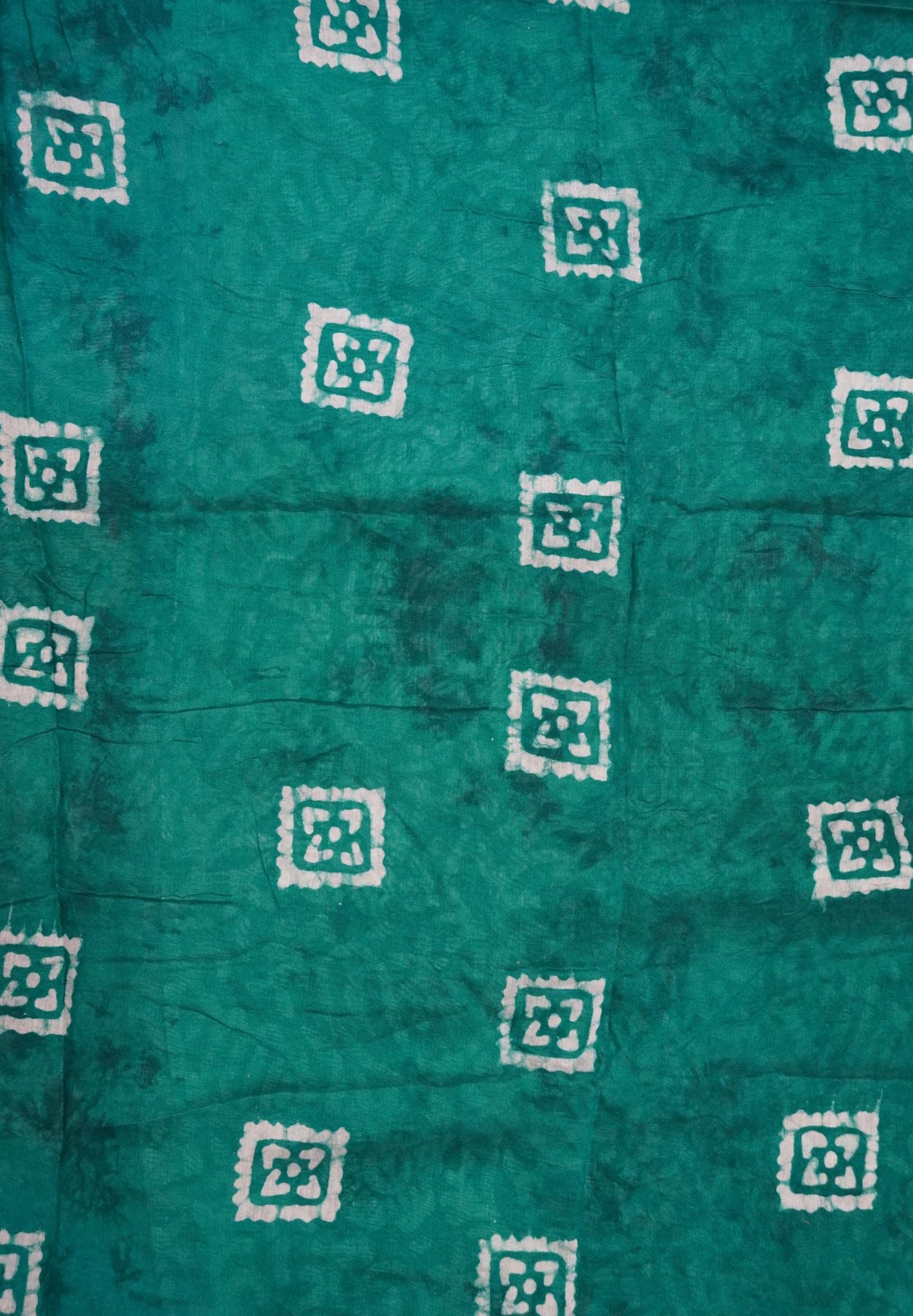 Cotton Saree-Teal Green with Batik Print