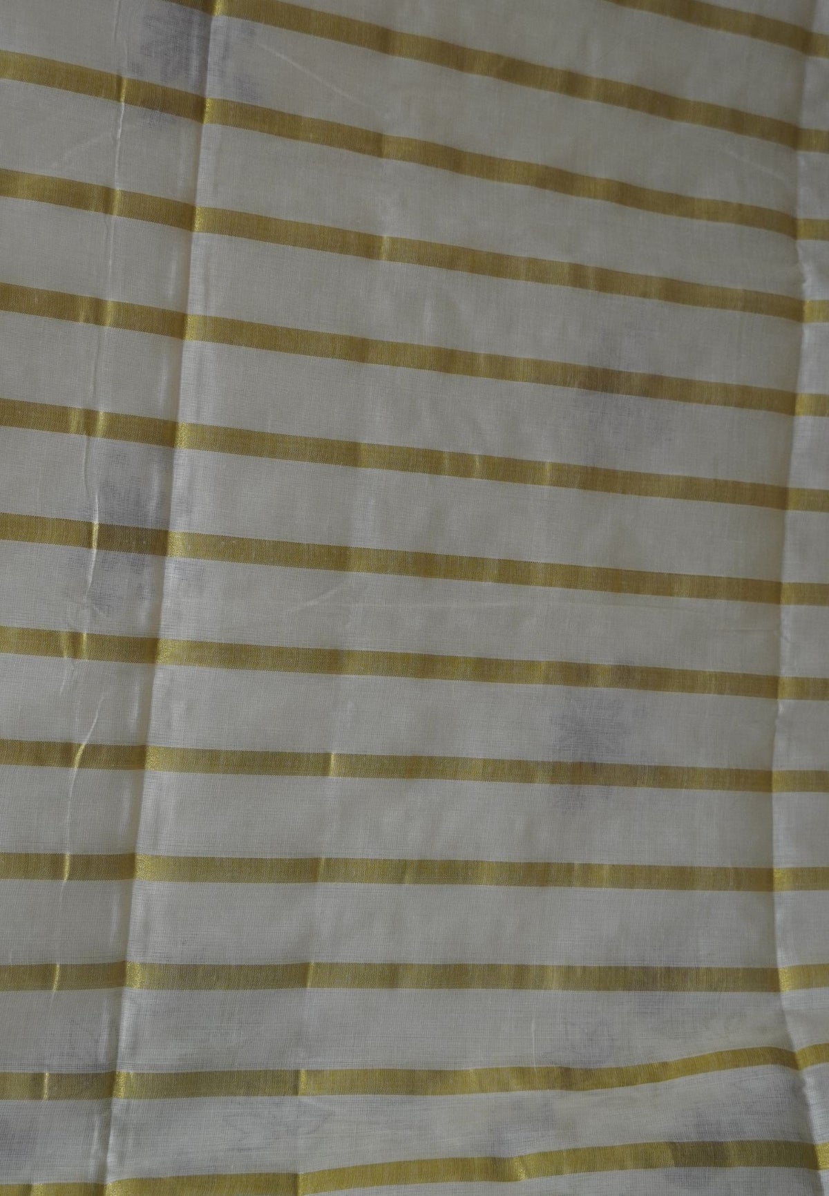 Cotton Saree ā Off White with Golden Zari Stripes and Floral Print
