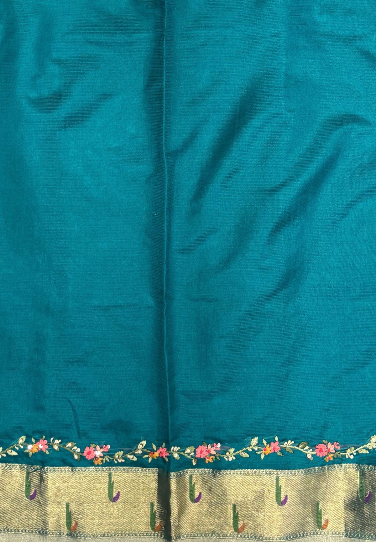 Kota Saree-Peacock Green In Floral Zari Vine Border