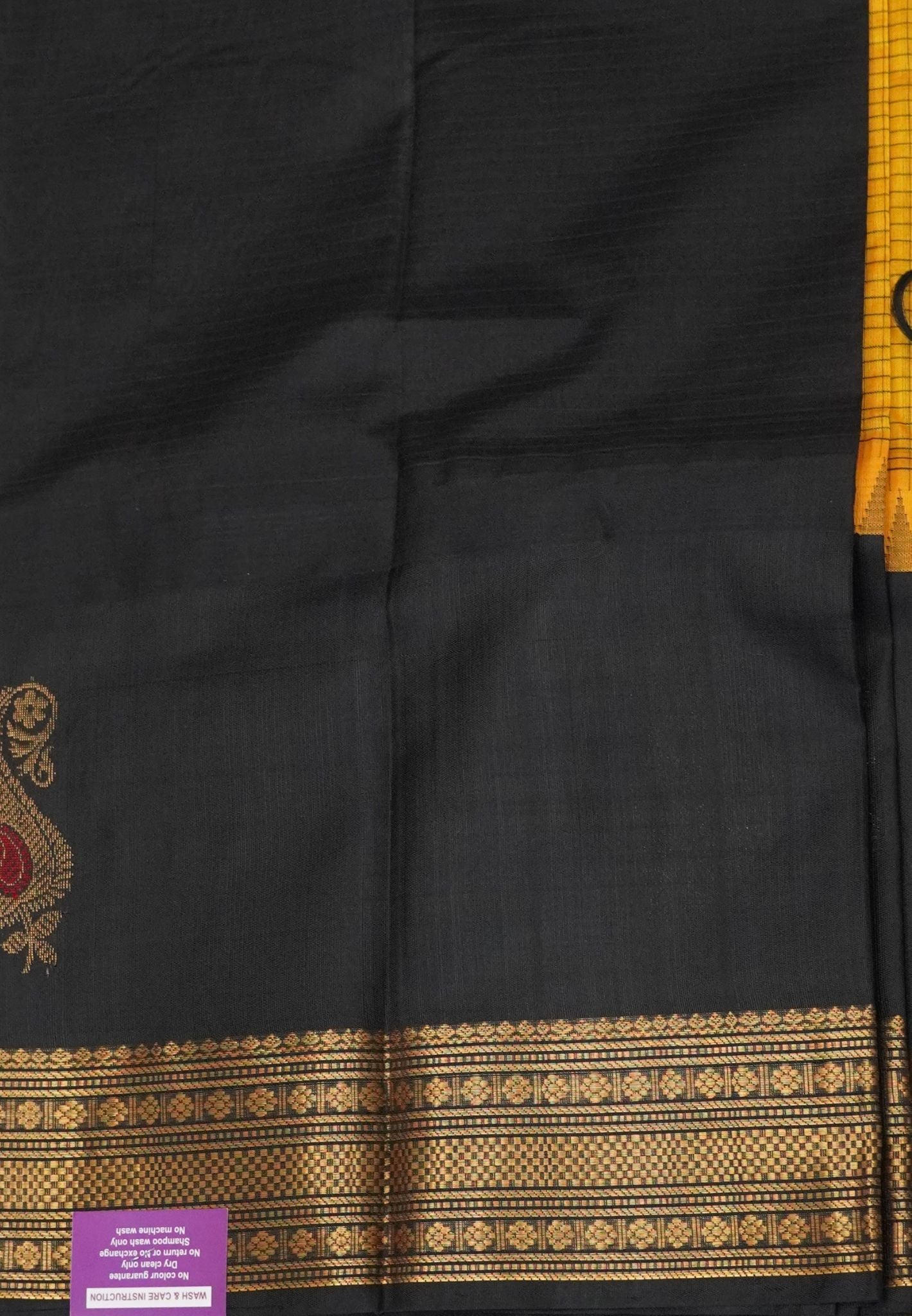Pure Silk Cotton Saree –Yellow With Regal Mango Motif Border
