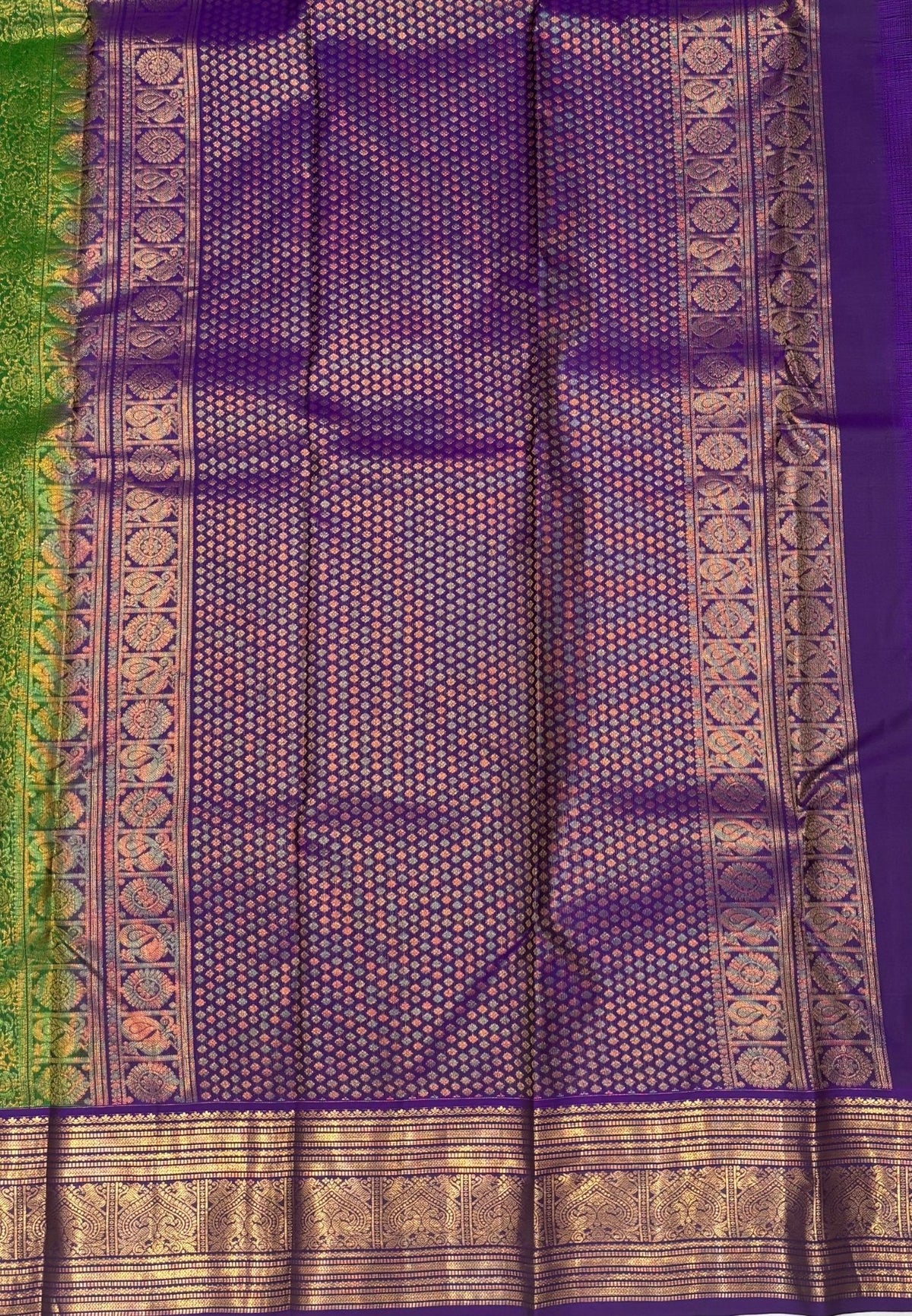 Pure Kanchipuram Silk Saree-Green with Contrast Border
