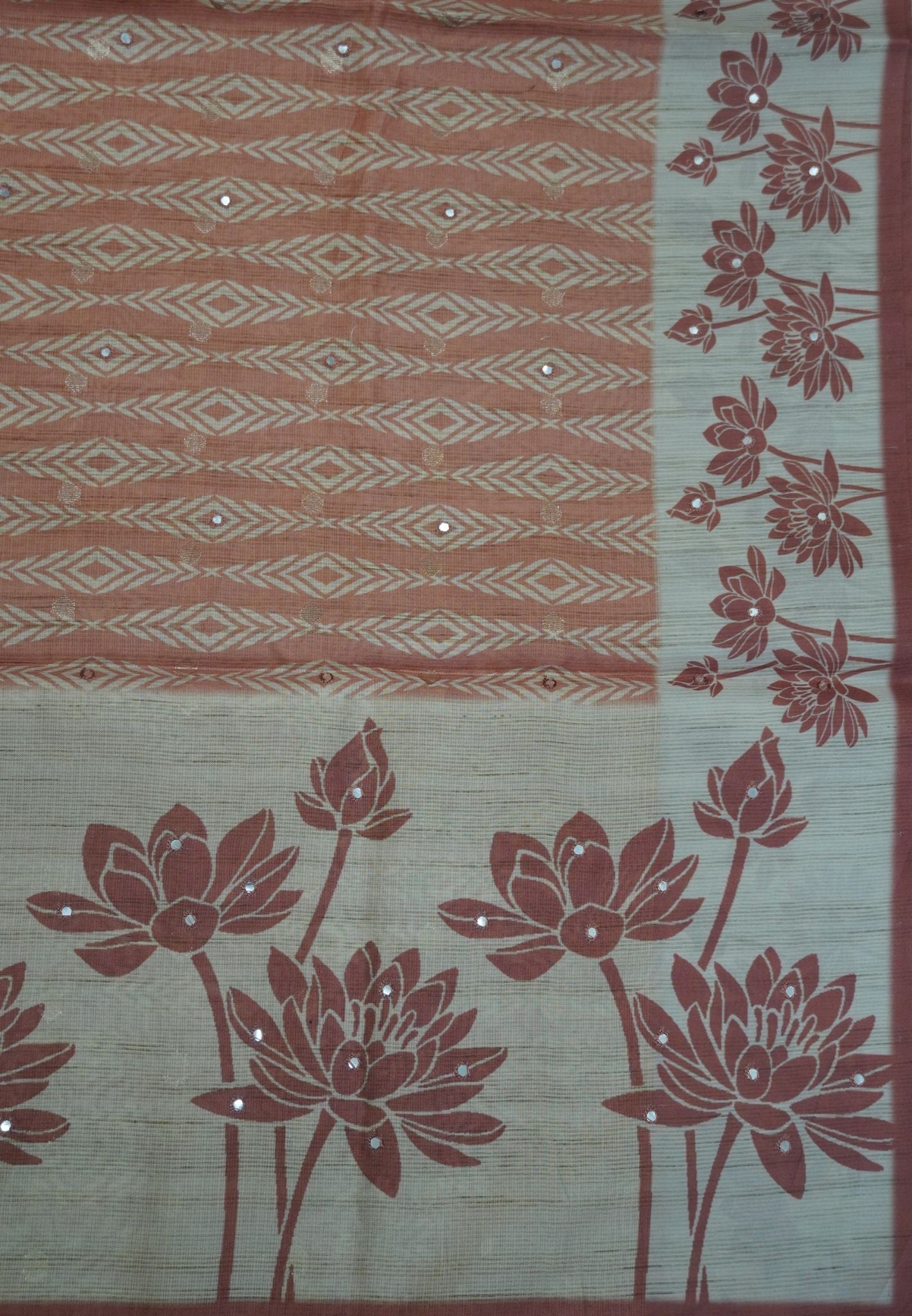 Tissue Kota Saree-Orange with Mirror Work