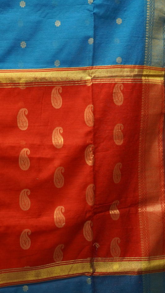 Maheswari Cotton Saree Flower Butta-Blue