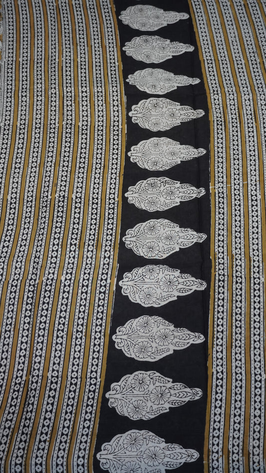 Mul Mul Cotton Saree Black Floral