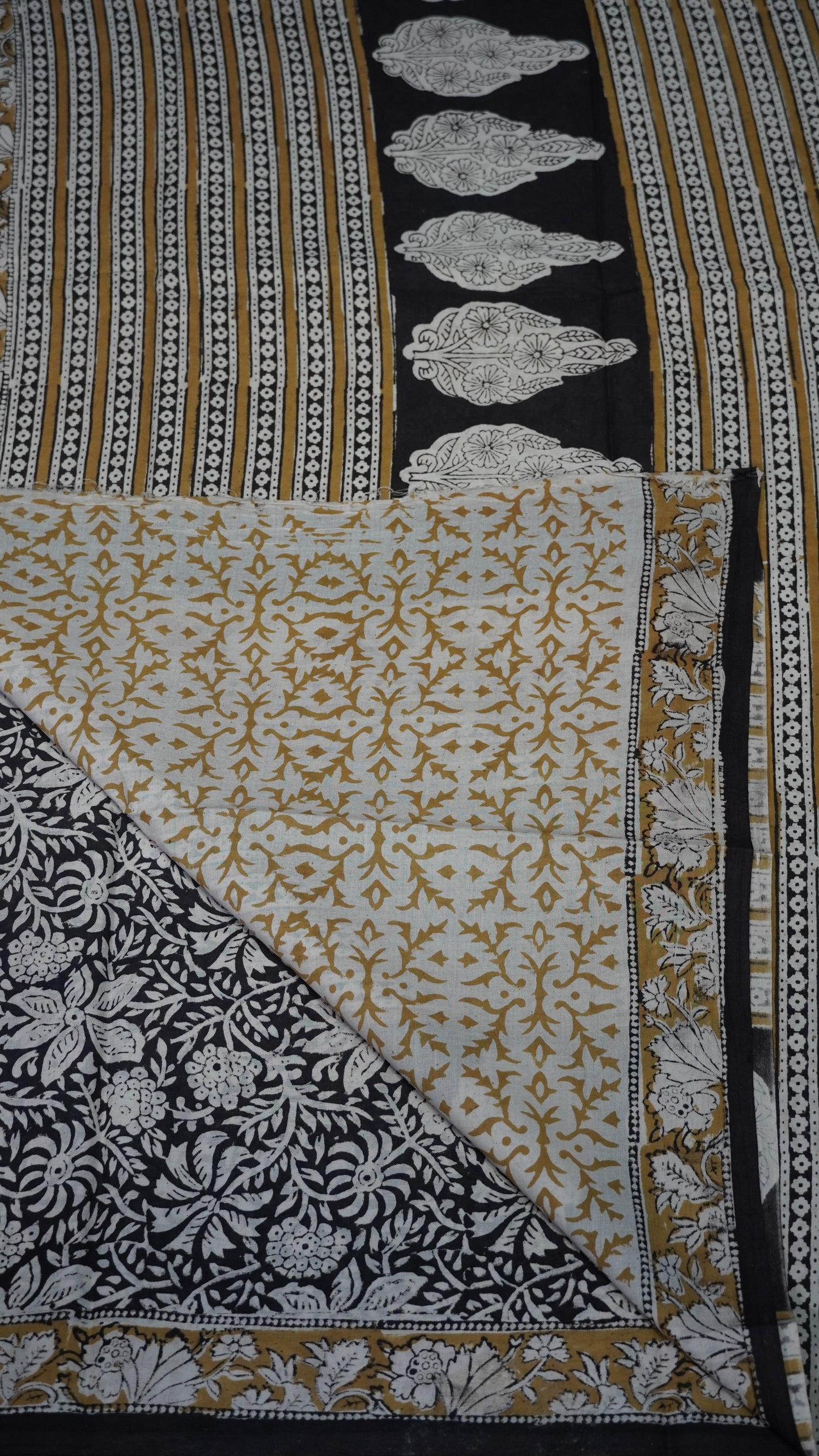 Mul Mul Cotton Saree Black Floral