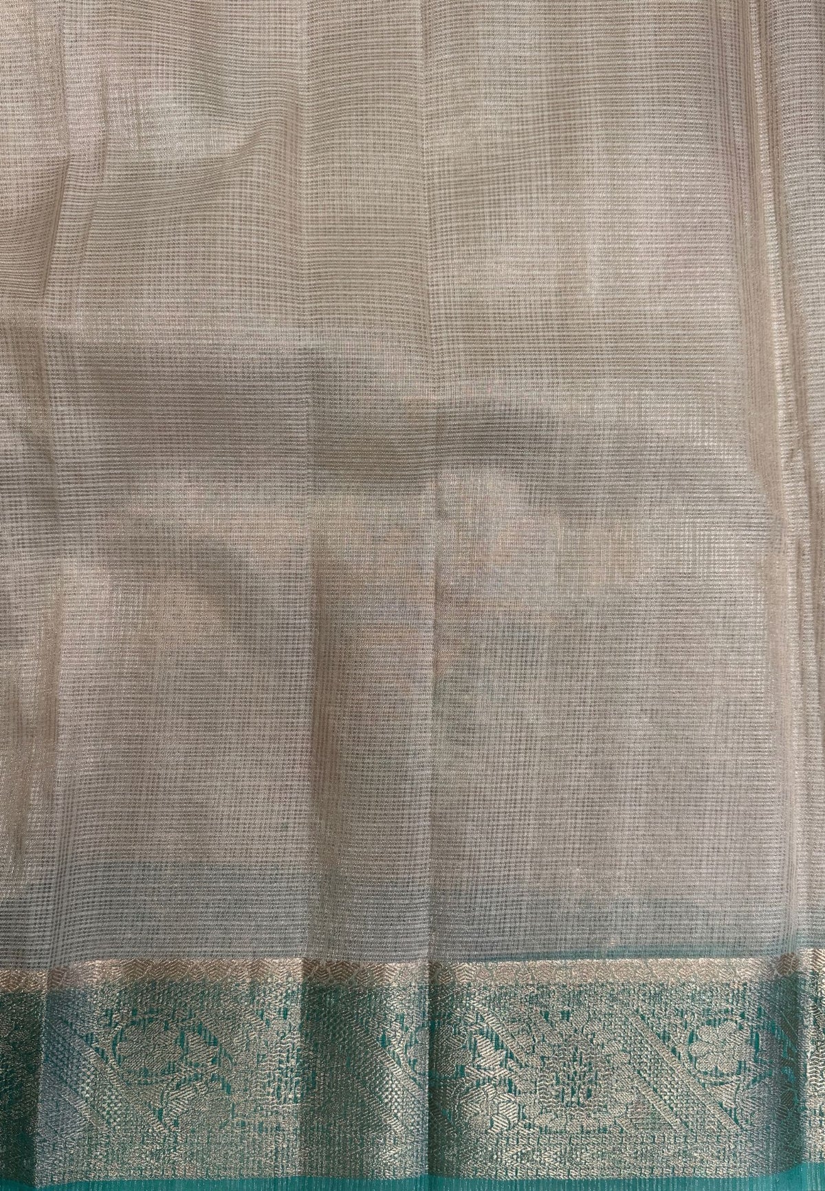 Kota Saree-Cream-Teal Green In Floral Vine Zari Border