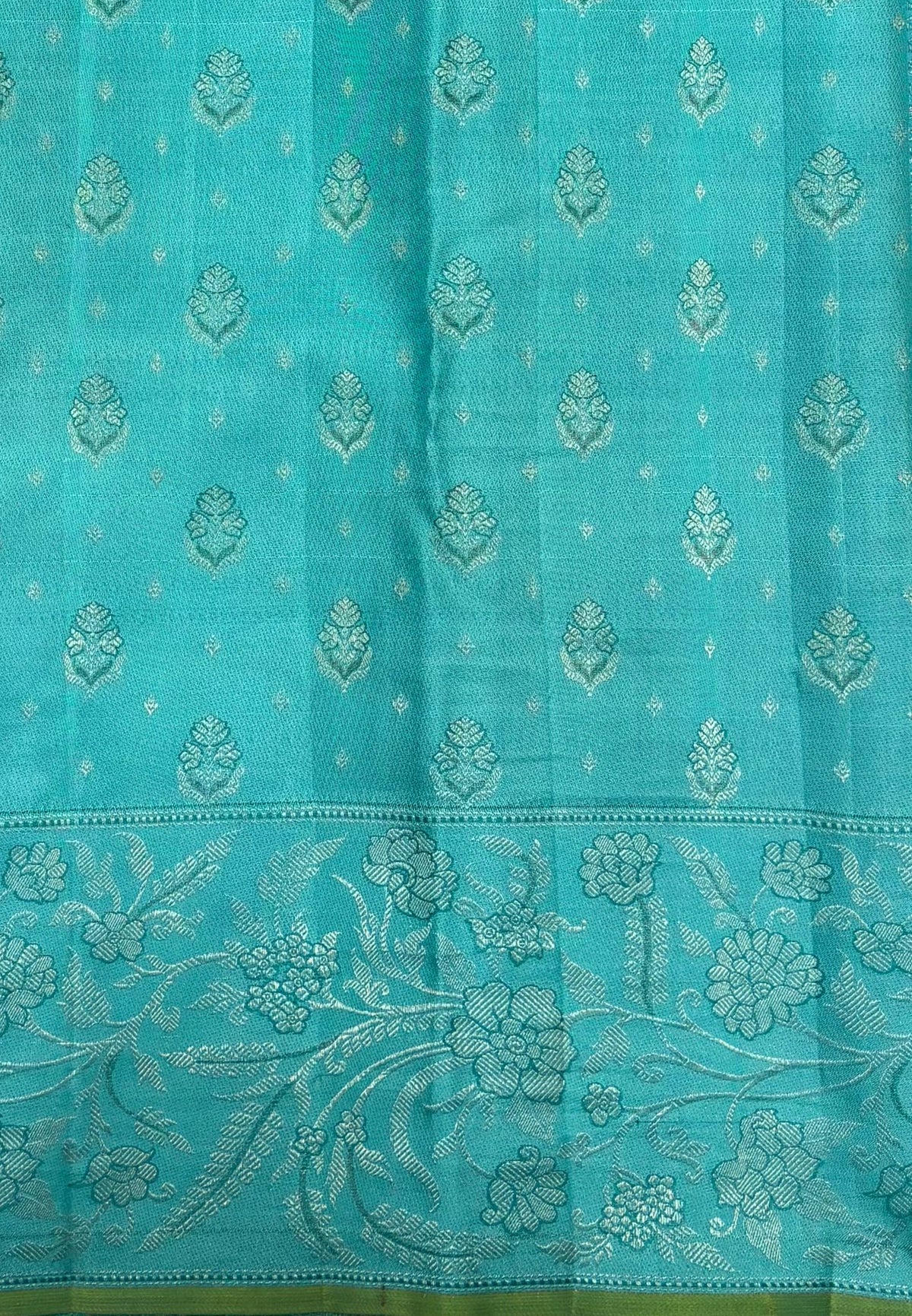 Pure Kanchipuram Silk Saree-Sky Blue in Floral Vine Brocade Border