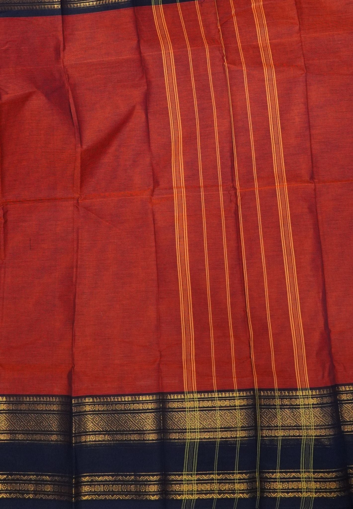 Kanchi Cotton Saree-Rust Orange With Zari Border
