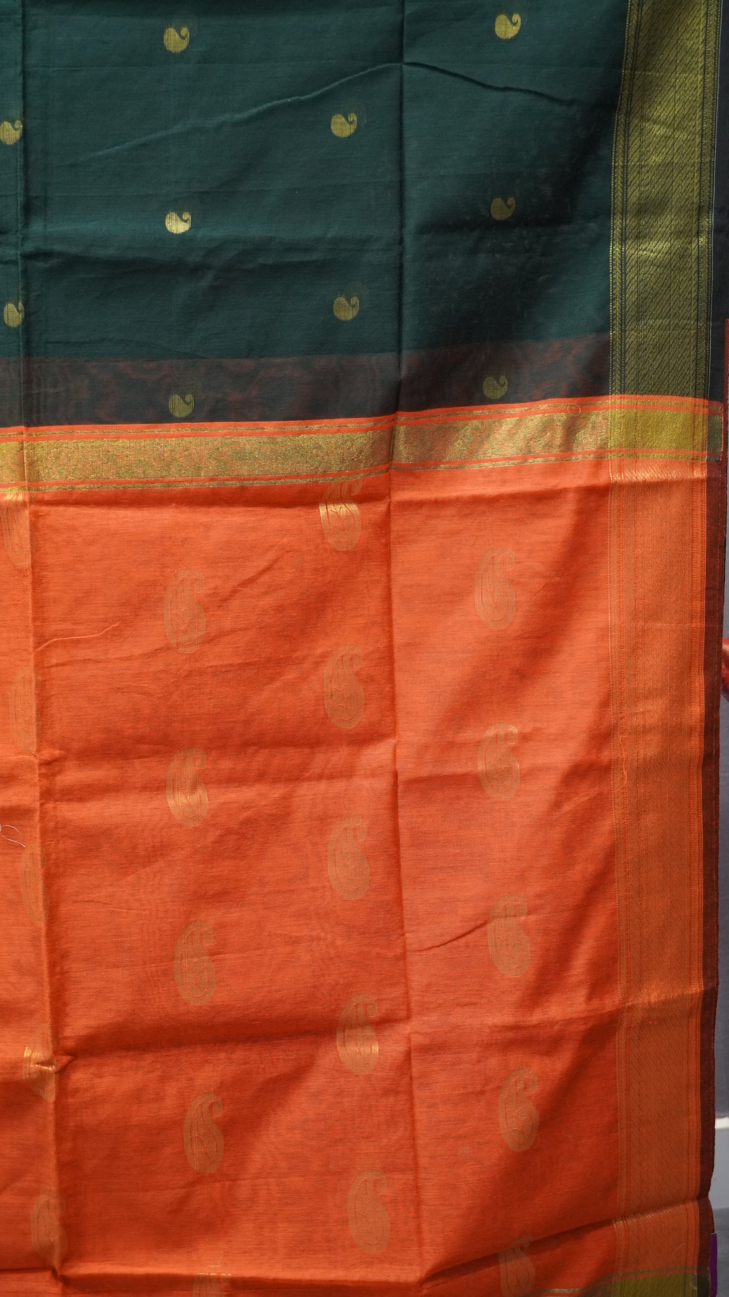 Maheswari Cotton Saree Manga Butta-Bottle Green