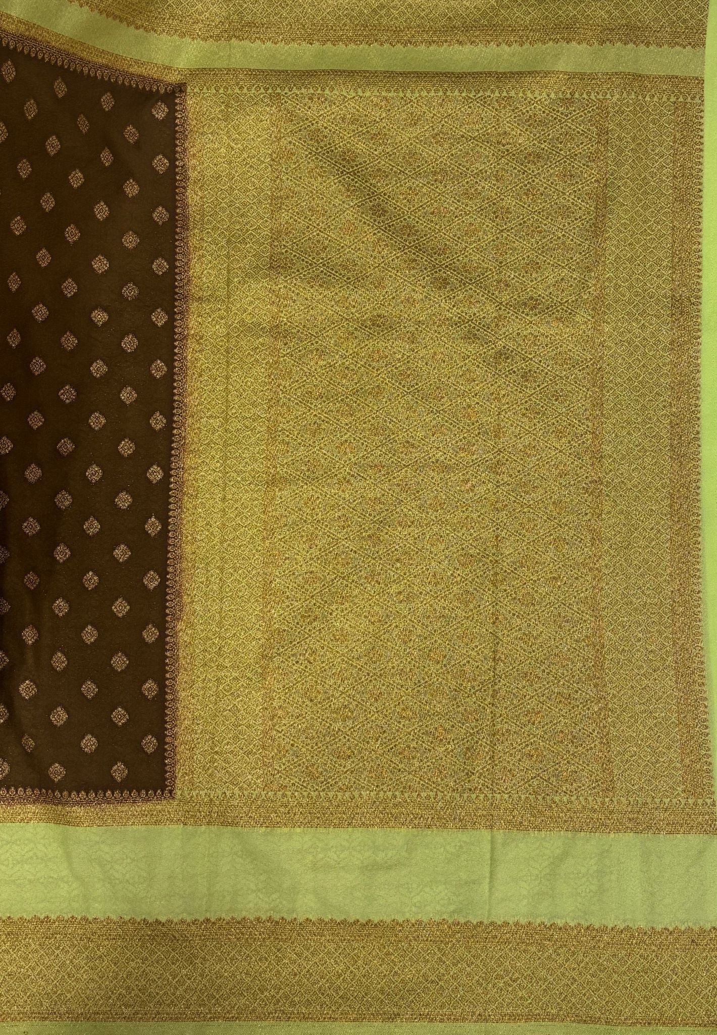 Banarasi Crepe Saree-Brown in Mini Zari Butta with Retepet Border