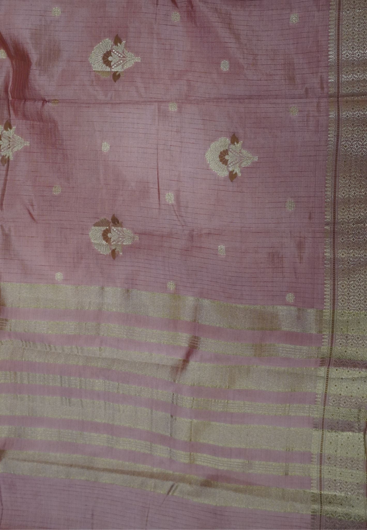 Semi Tussar Saree-Mauve with Floral Zari Motif