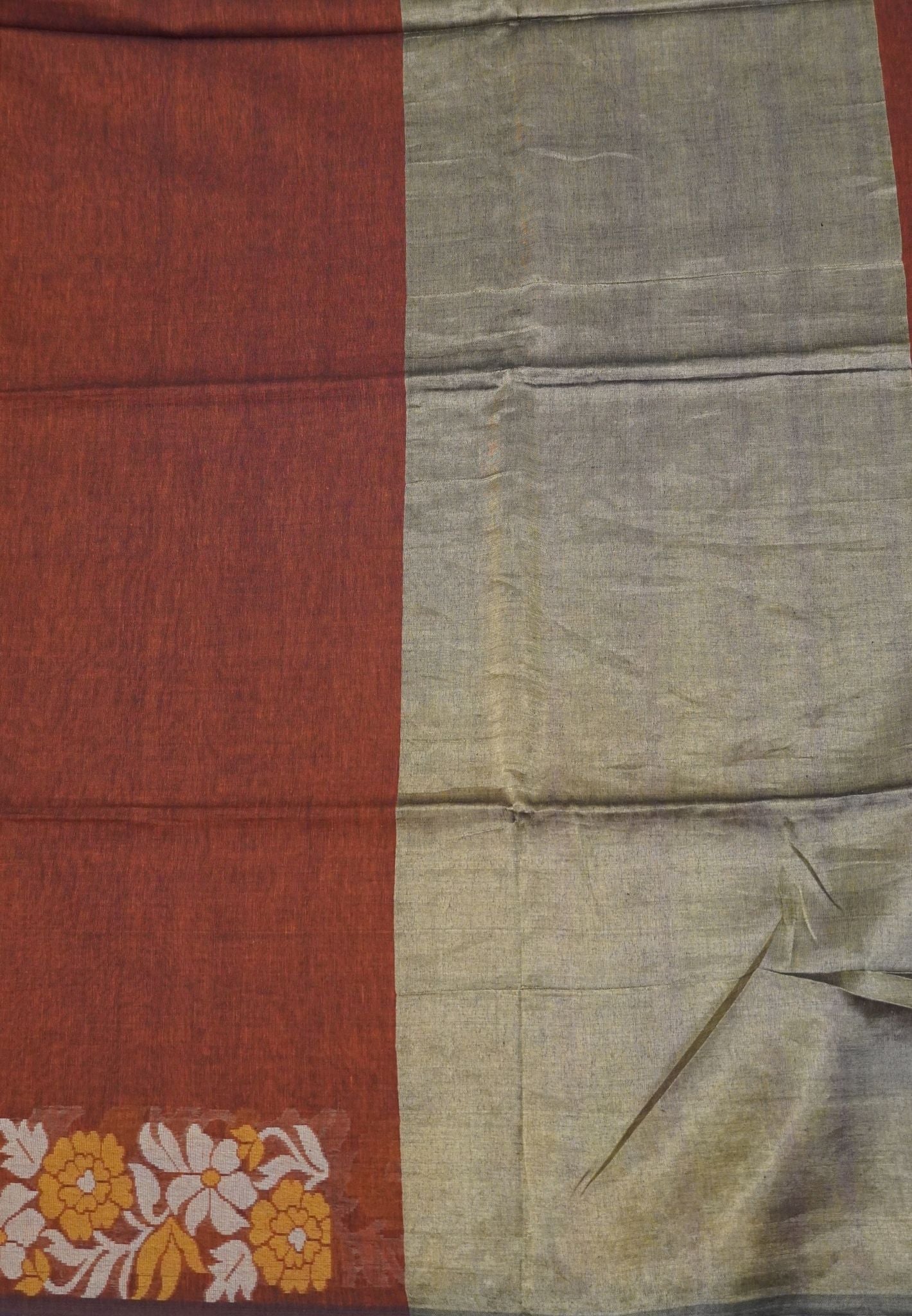 Handloom Cotton Saree-Honey Marigold Floral Jamdhani Border