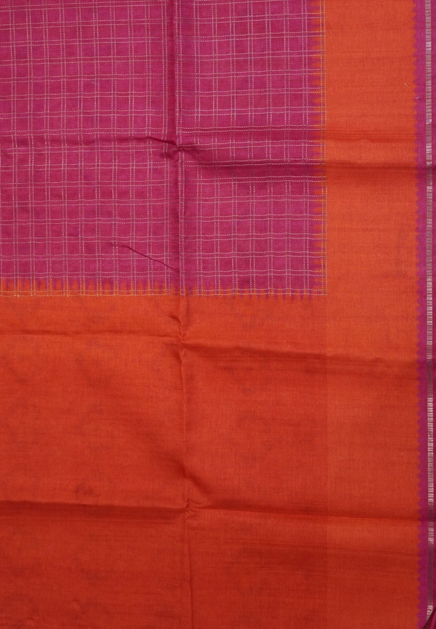 Semi Matka Tussar Saree-Pink with Contrast Border and Zari Checks
