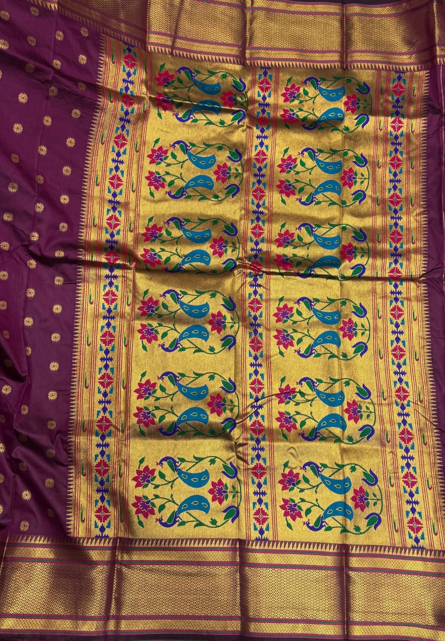 Semi Silk Saree-Rani Pink in Traditional Peacock Floral Brocade Border