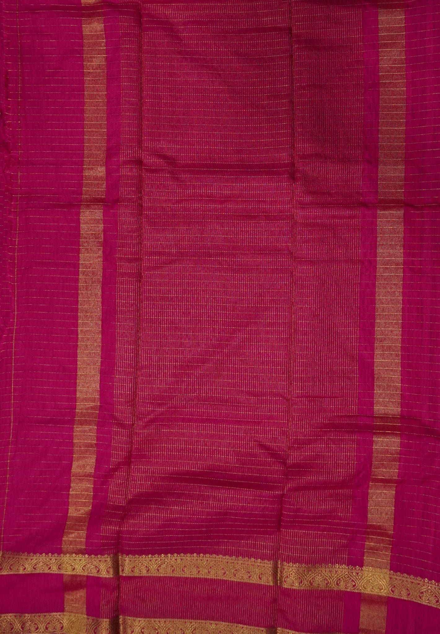 Semi Raw Silk Saree – Classic Zari Stripes - Rani Pink