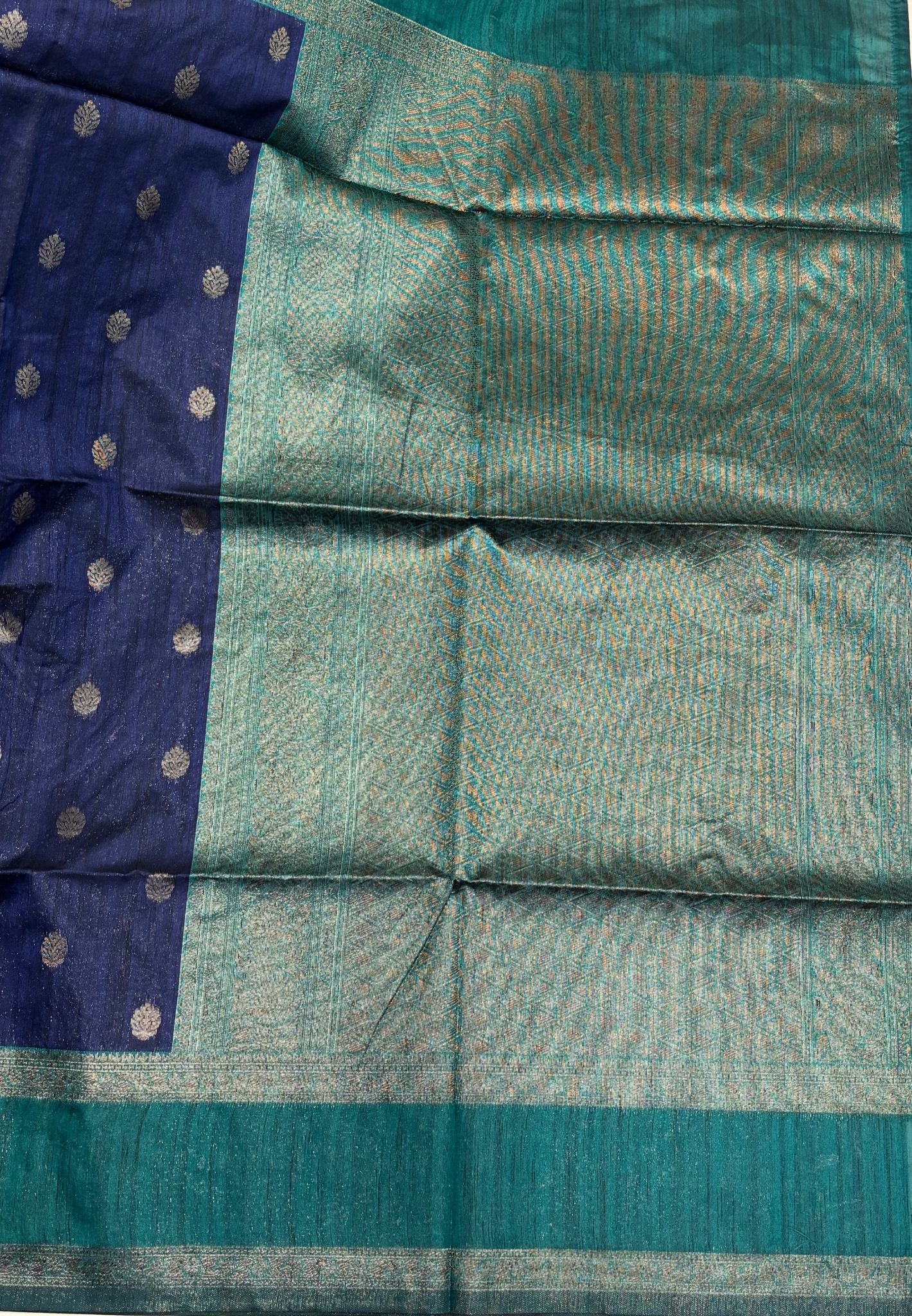 Semi Raw Silk Saree-Blue with Contrast Retapet Border