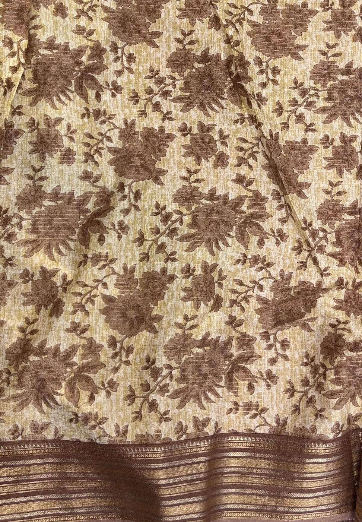 Muslin Tussar Saree-Maroon In Floral Vine Border