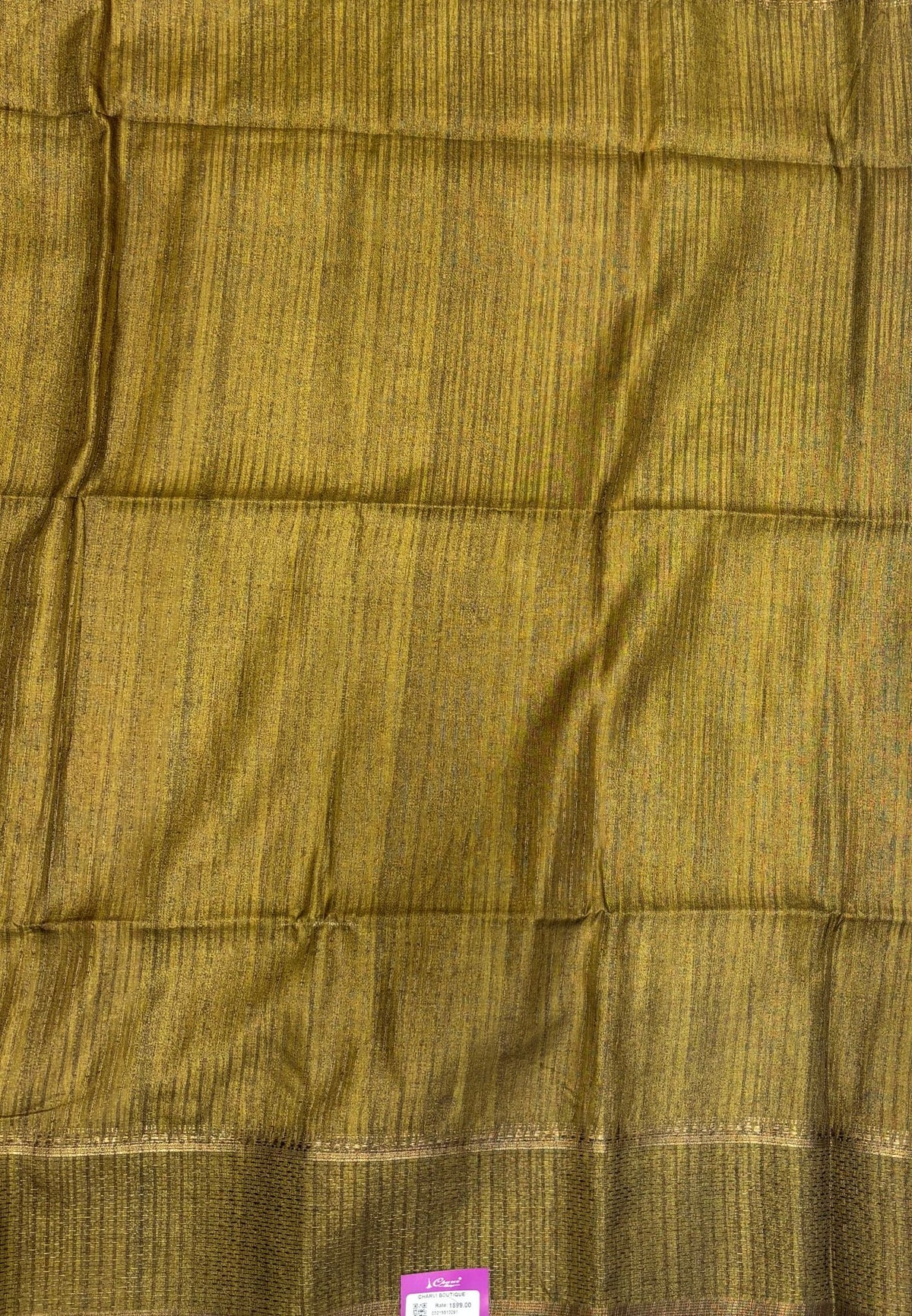Matka Tussar Saree-Mustard in Classic Striped Zari with Contrast Border