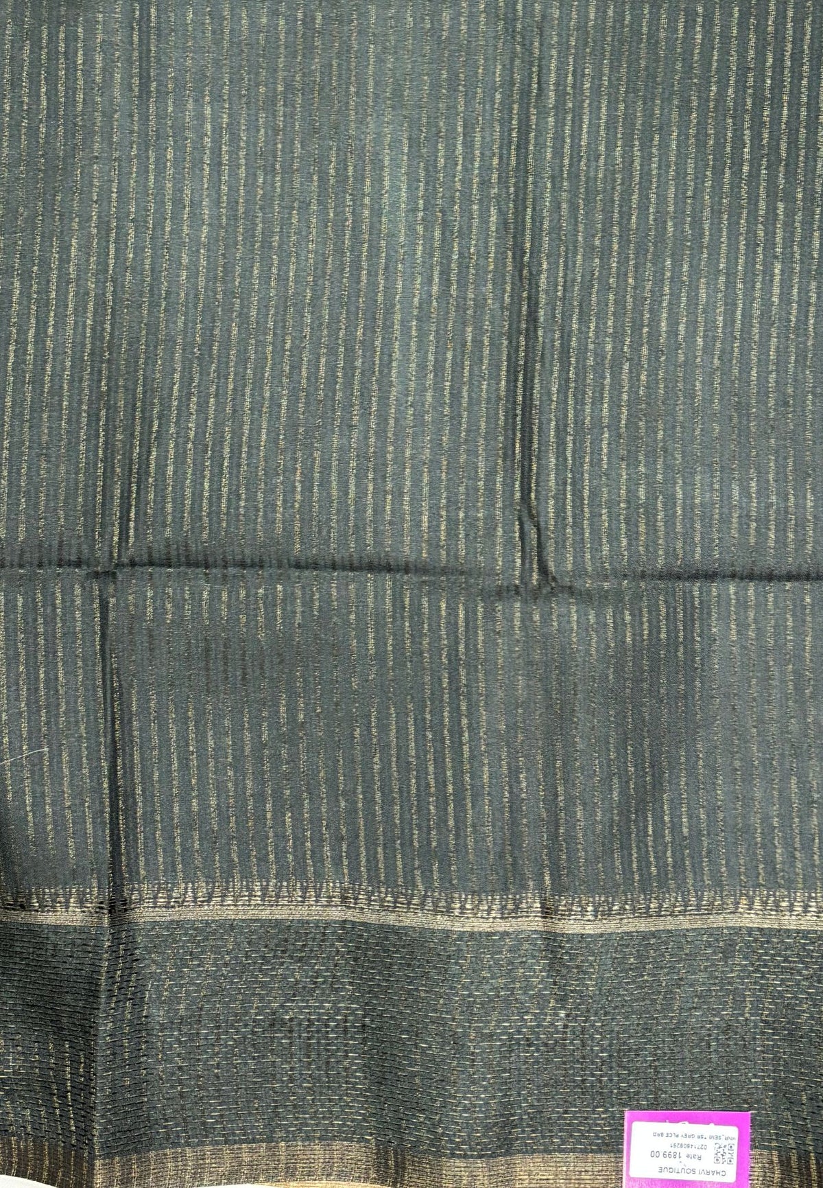 Semi Tussar Saree-Grey with Antique Zari Border