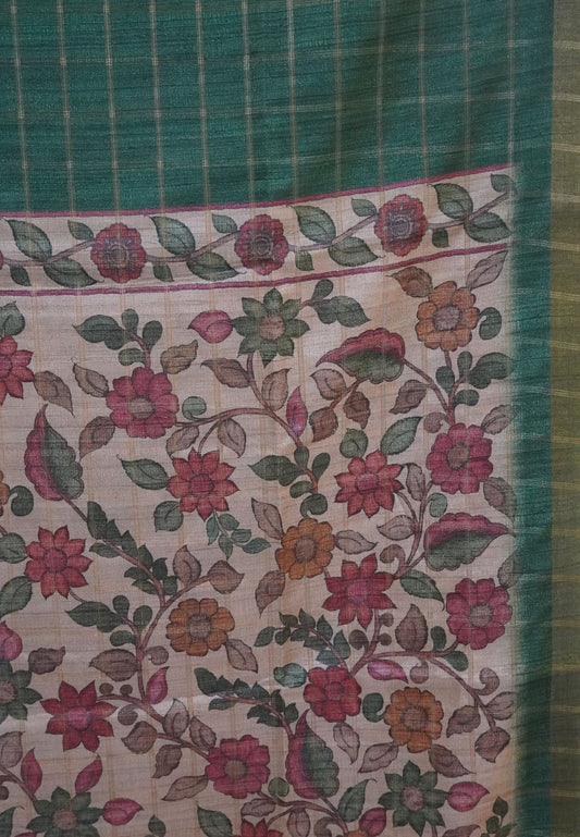Semi Tussar Saree - Green