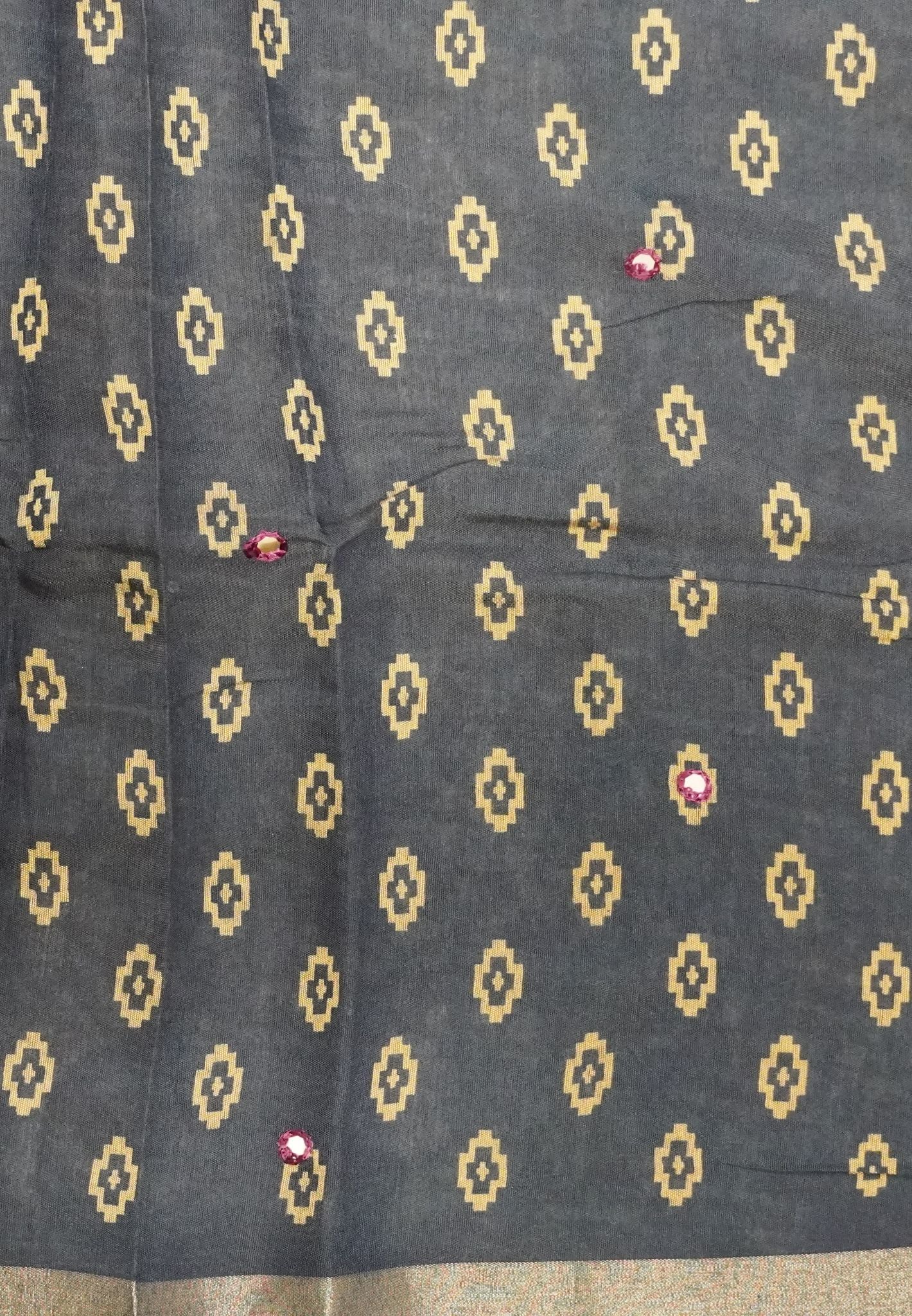 Malai Cotton Mirror Work Saree-Wine