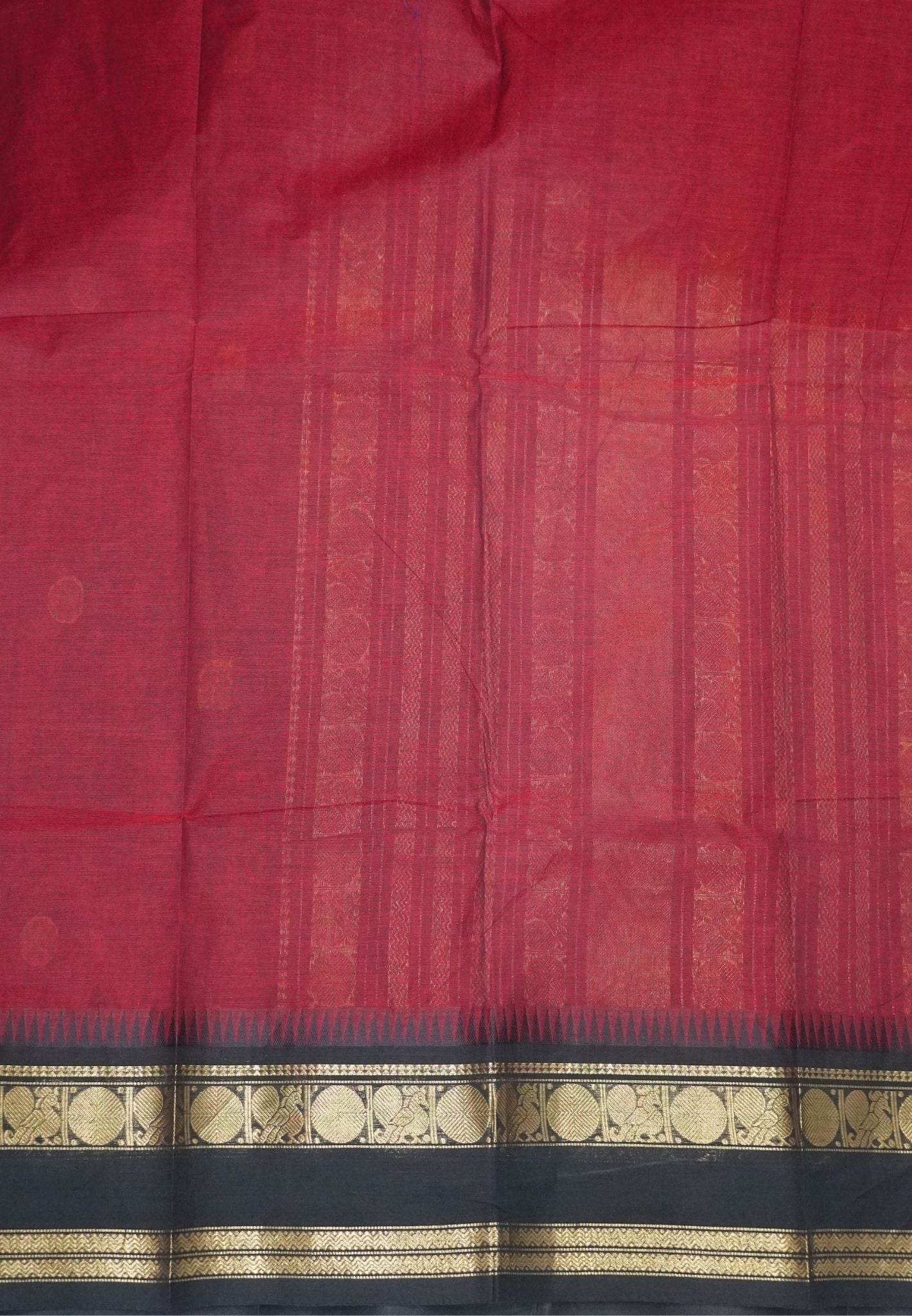 Chettinad Cotton Saree–Maroon-Black with Heritage Zari Border