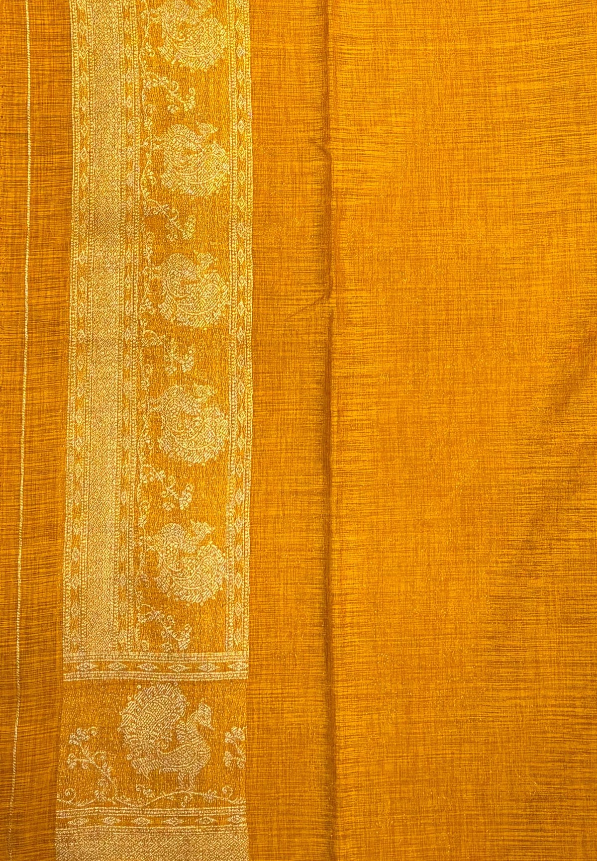 Tussar Linen Saree-Magenta Purple in Traditional Peacock Floral Zari with Contrast Border