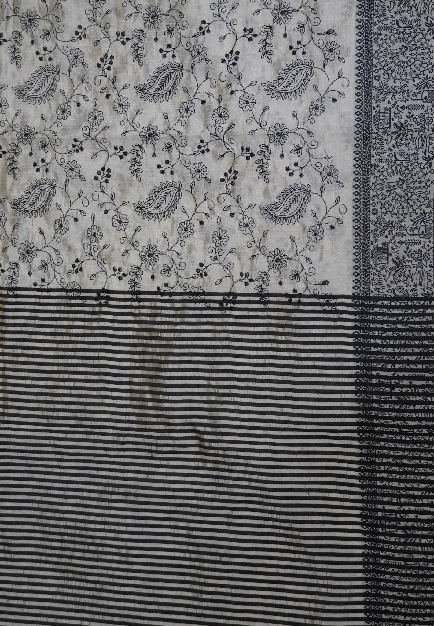 Tussar saree-Off white with floral Embroidery
