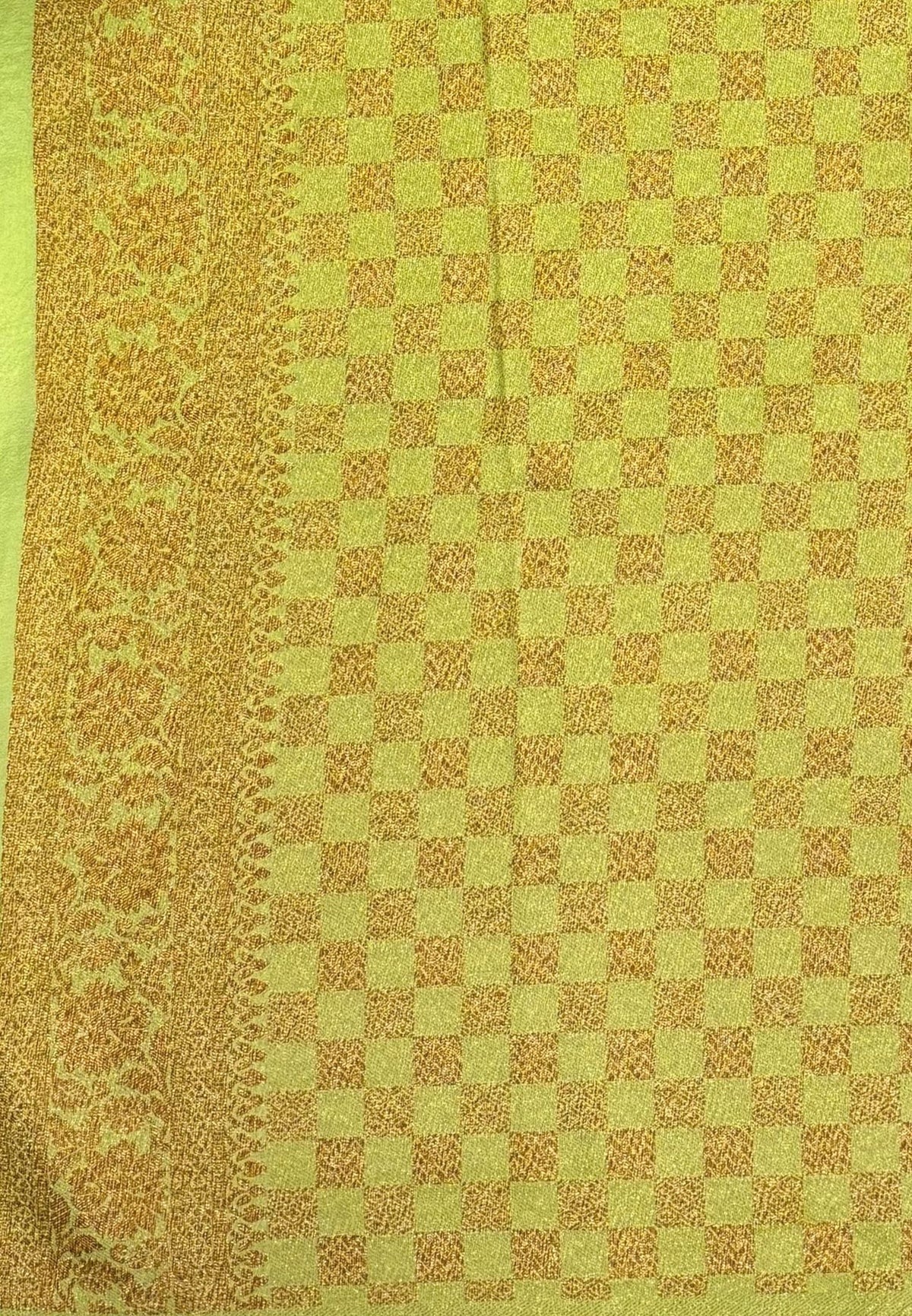 Banarasi Crepe Saree-Khaki In Square Check Brocade With Contrast Border