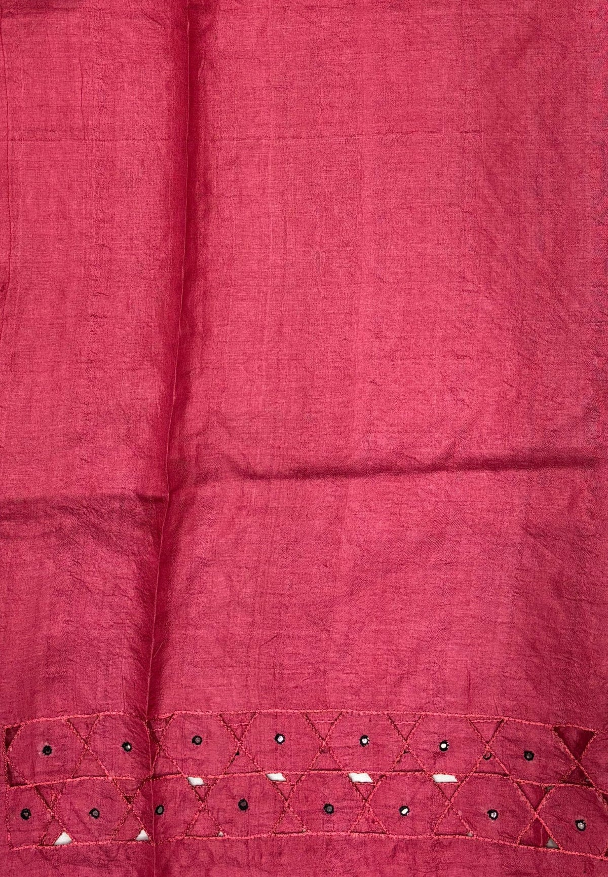 Pure Tussar Saree-Red In Striped Geometric With Contrast Border