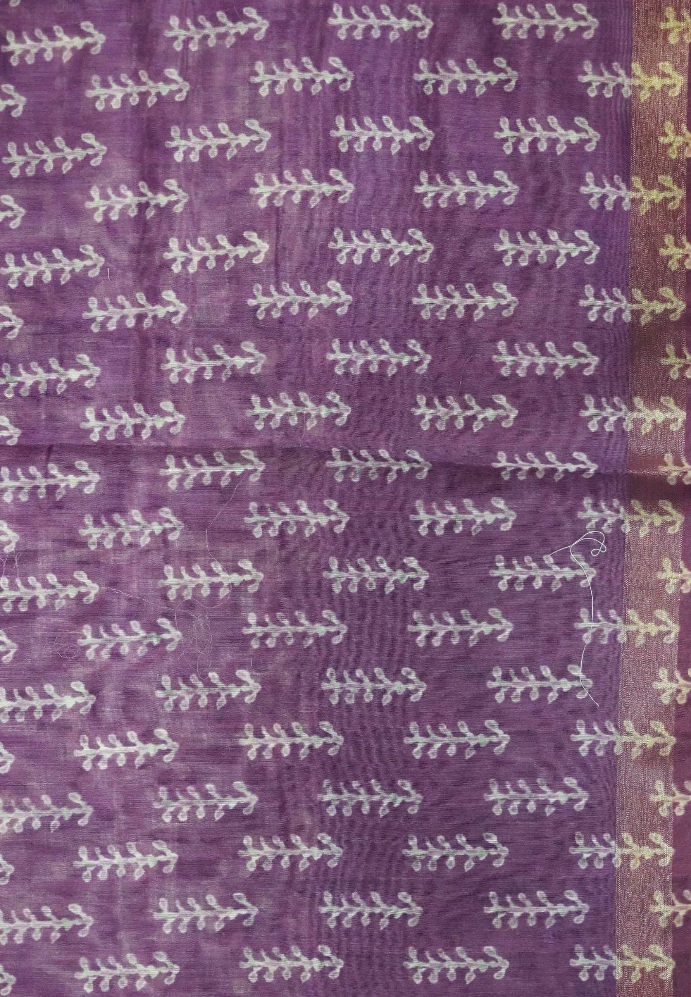 Semi Chanderi Saree-Purple with Peacock Embroidery