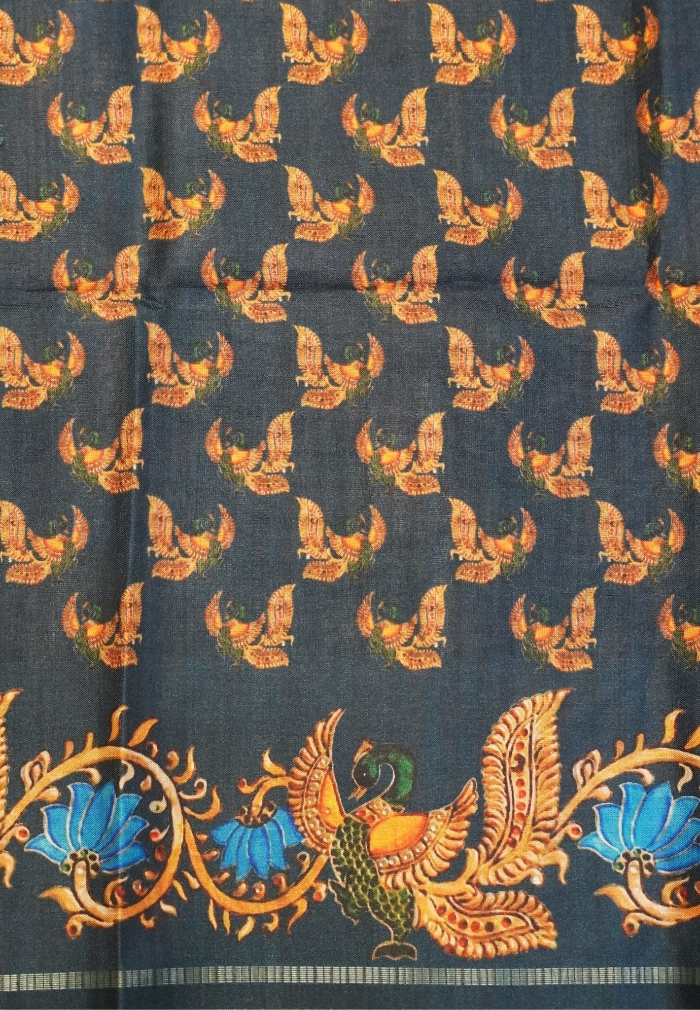 Premium Matka Tussar Saree-Green with Contrast Border in Tanjore Print