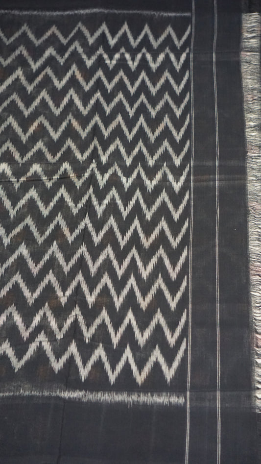 Pochampally Cotton double Ikkat Saree White - Grey