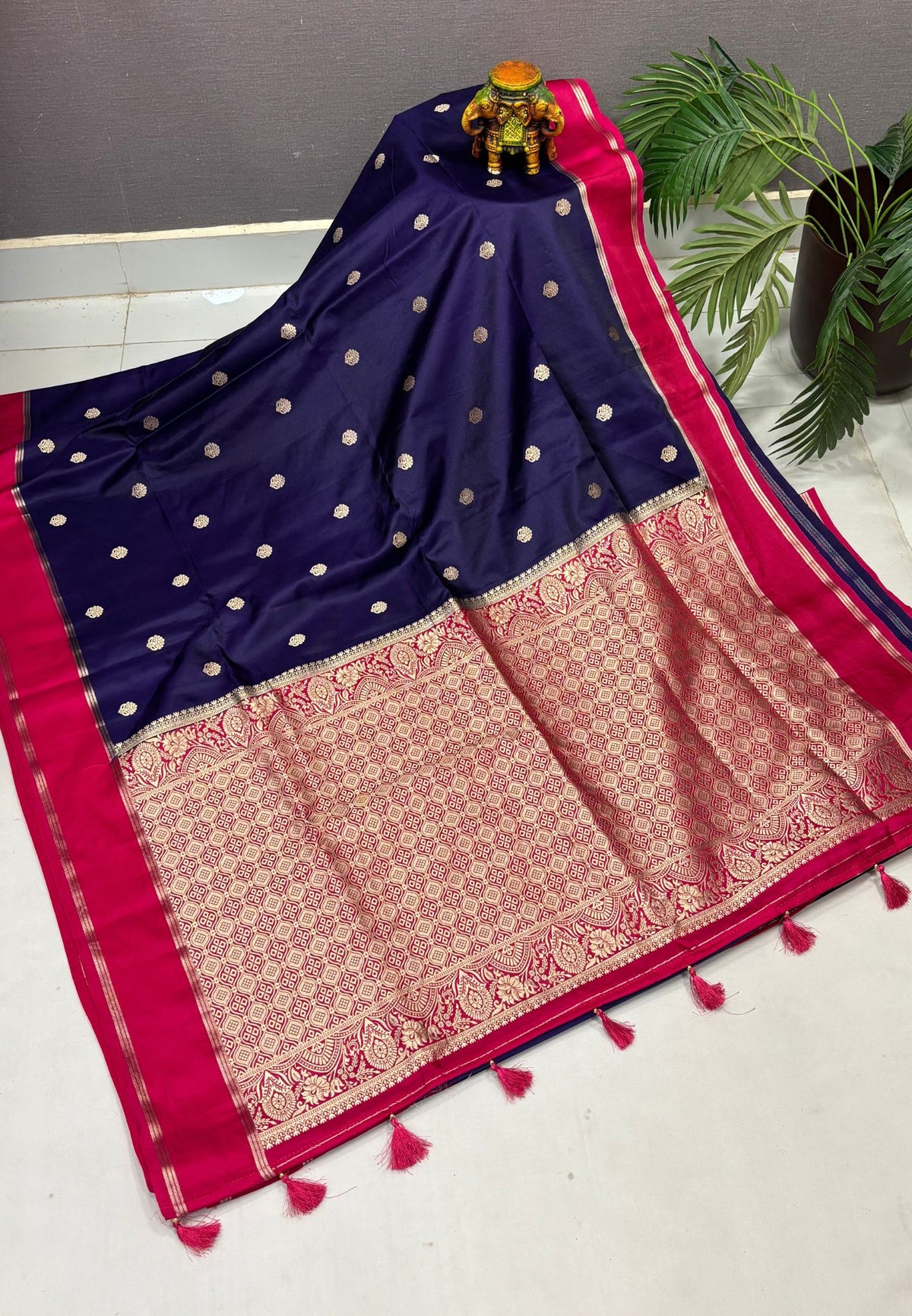 Gaji Silk Saree-Violet in Butta Retpet Zari with Contrast Border
