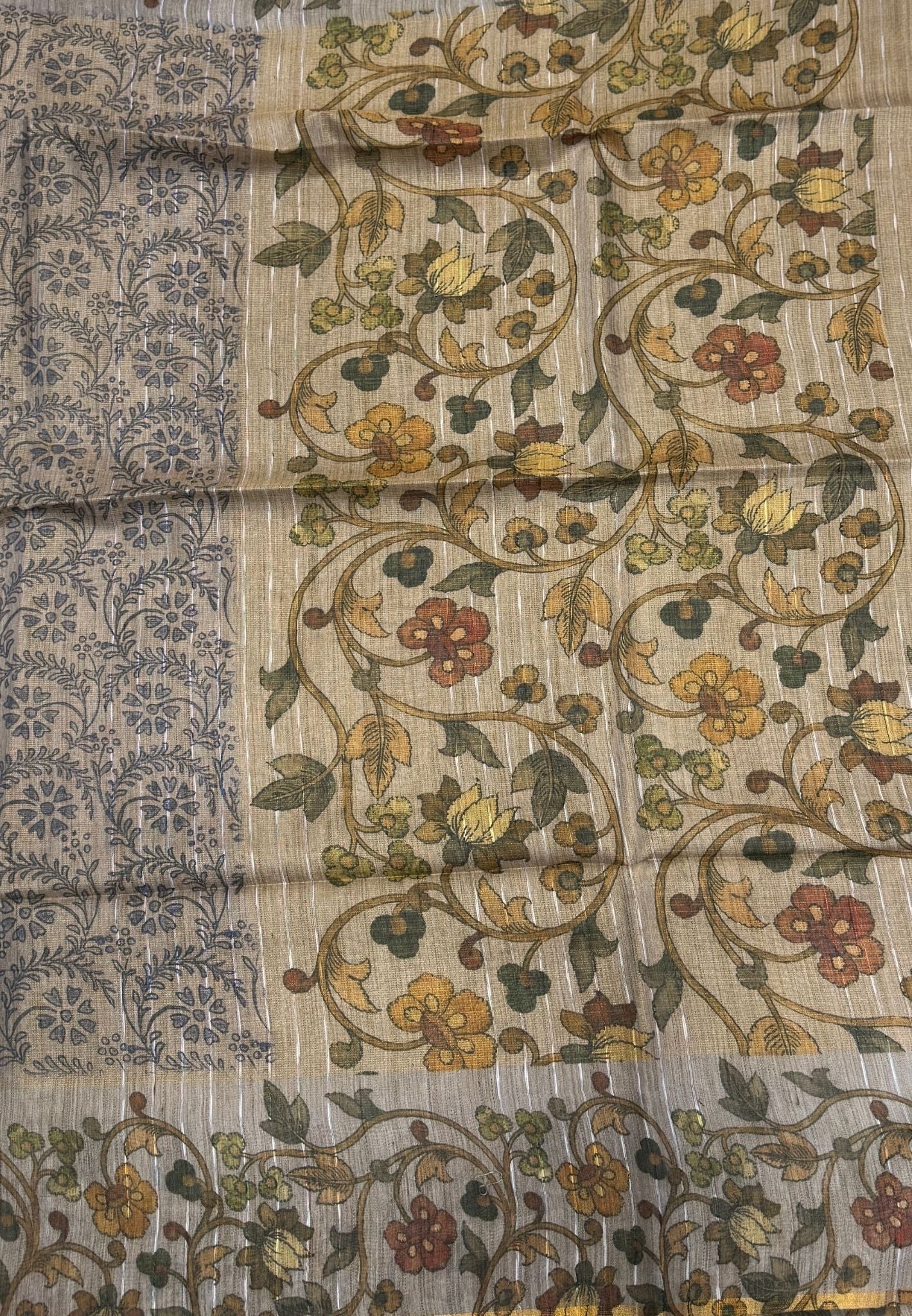 Tissue Saree-Lavender In Floral Vine Kalamkari Border