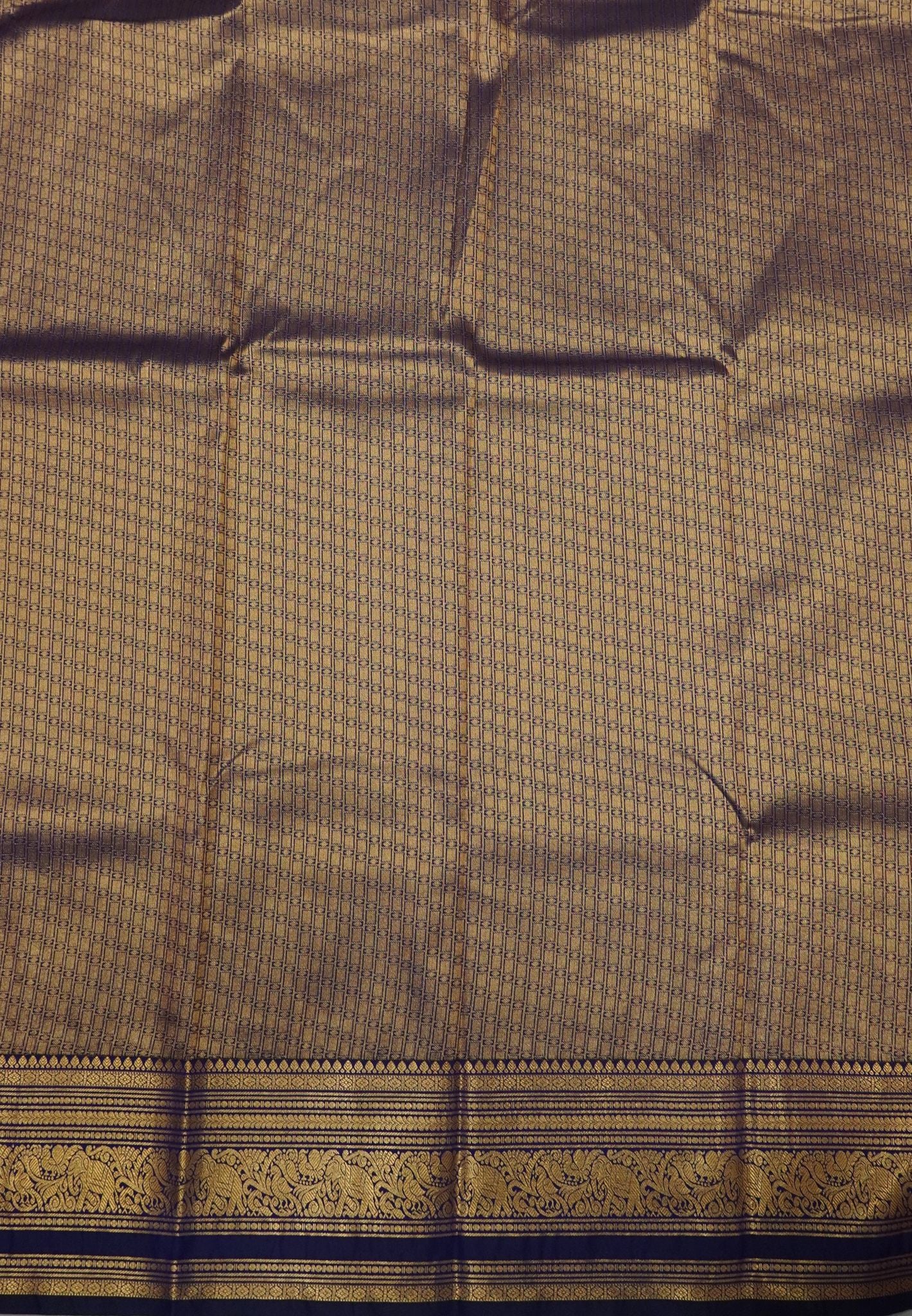 Budget Kanchipuram Saree-Blue with Gaja Border