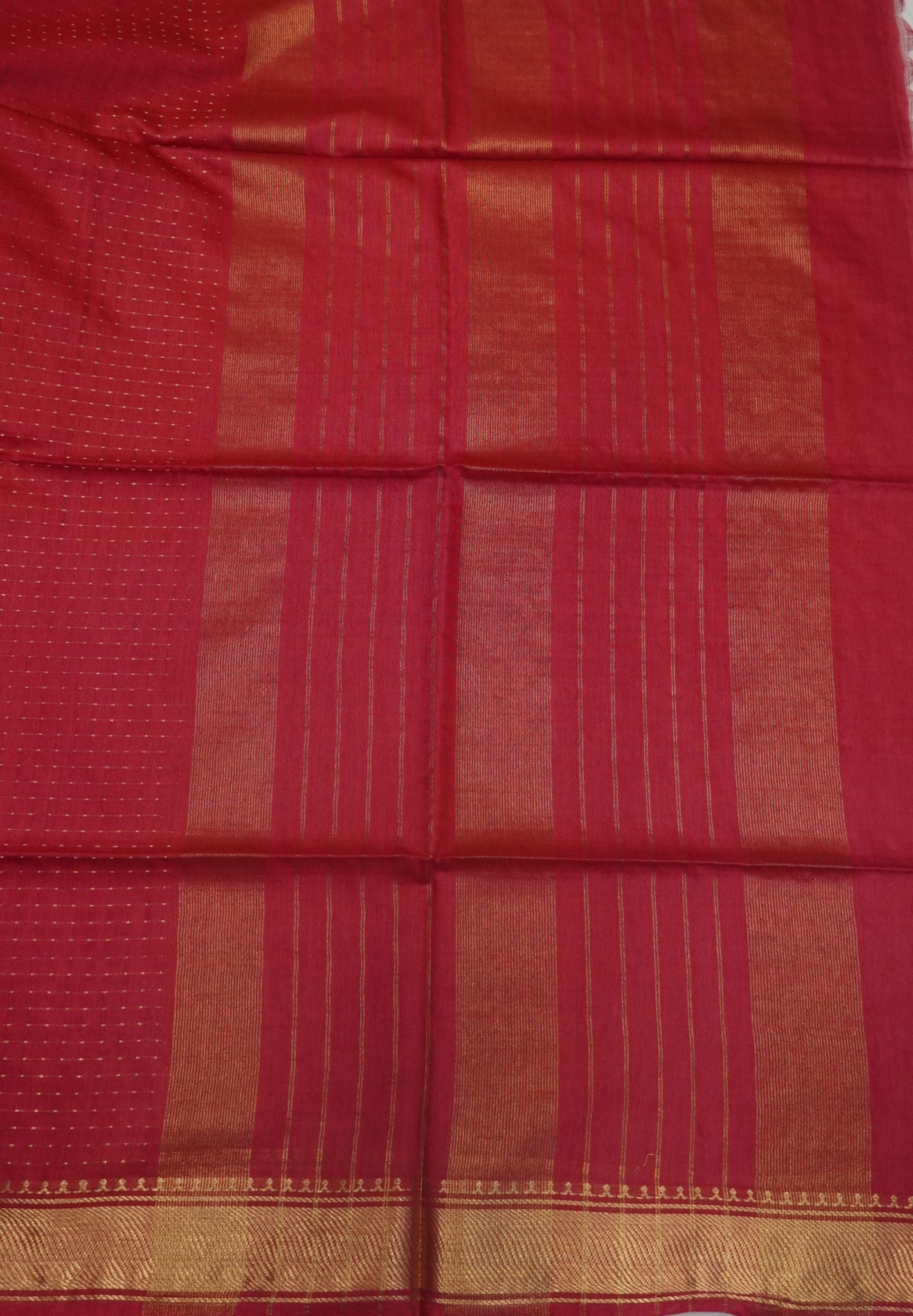 Semi Bhagalpur Tussar Saree-Zari Dots Red