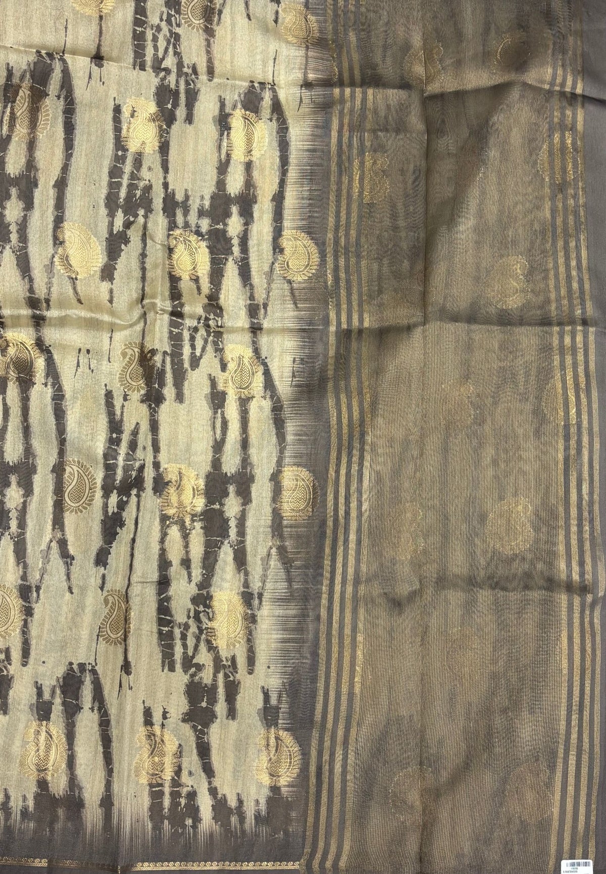 Tussar Saree-Grey in Leheriya Stripe Border